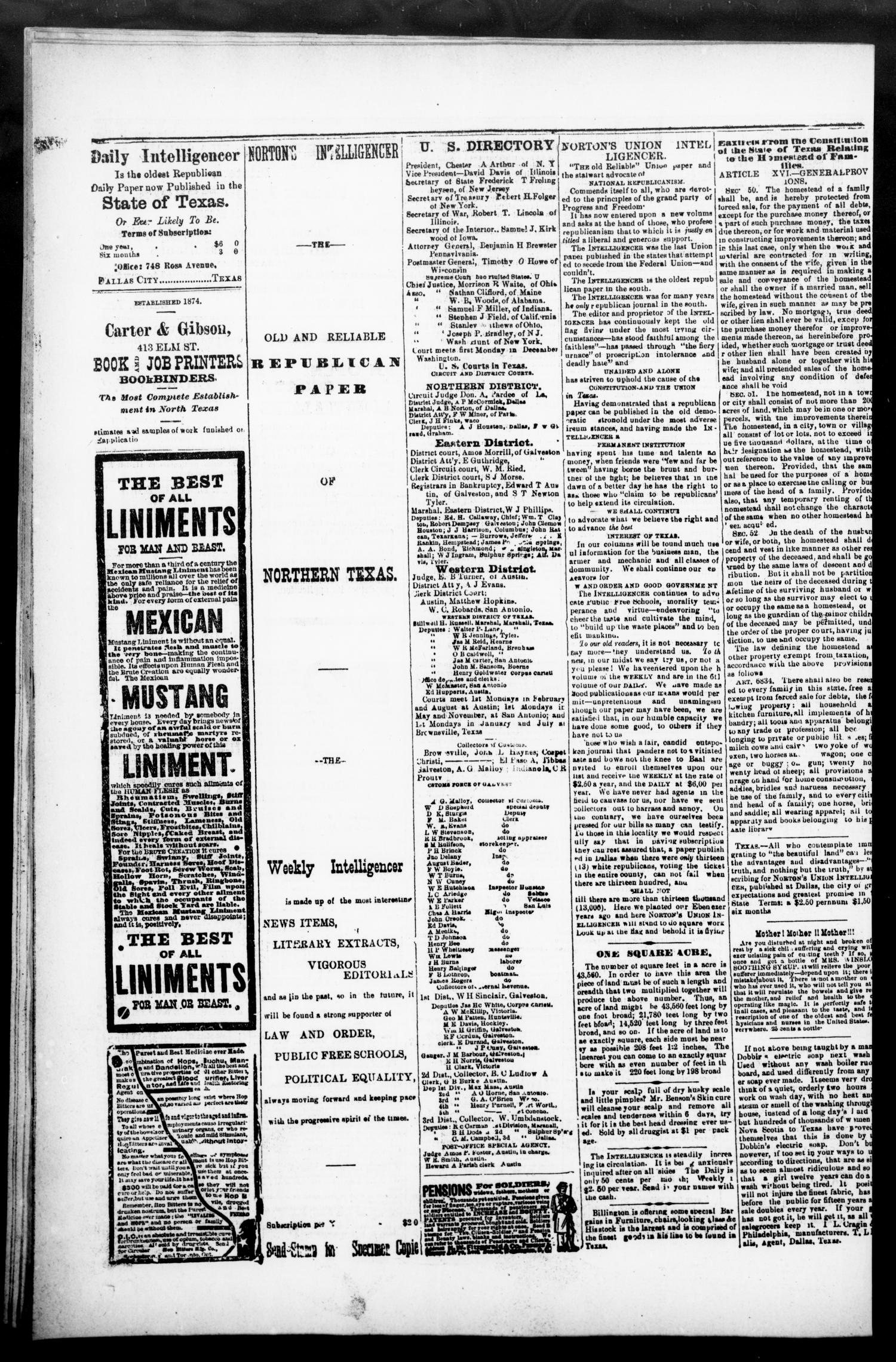 Norton's Daily Union Intelligencer. (Dallas, Tex.), Vol. 6, No. 233, Ed. 1 Monday, February 6, 1882
                                                
                                                    [Sequence #]: 4 of 4
                                                