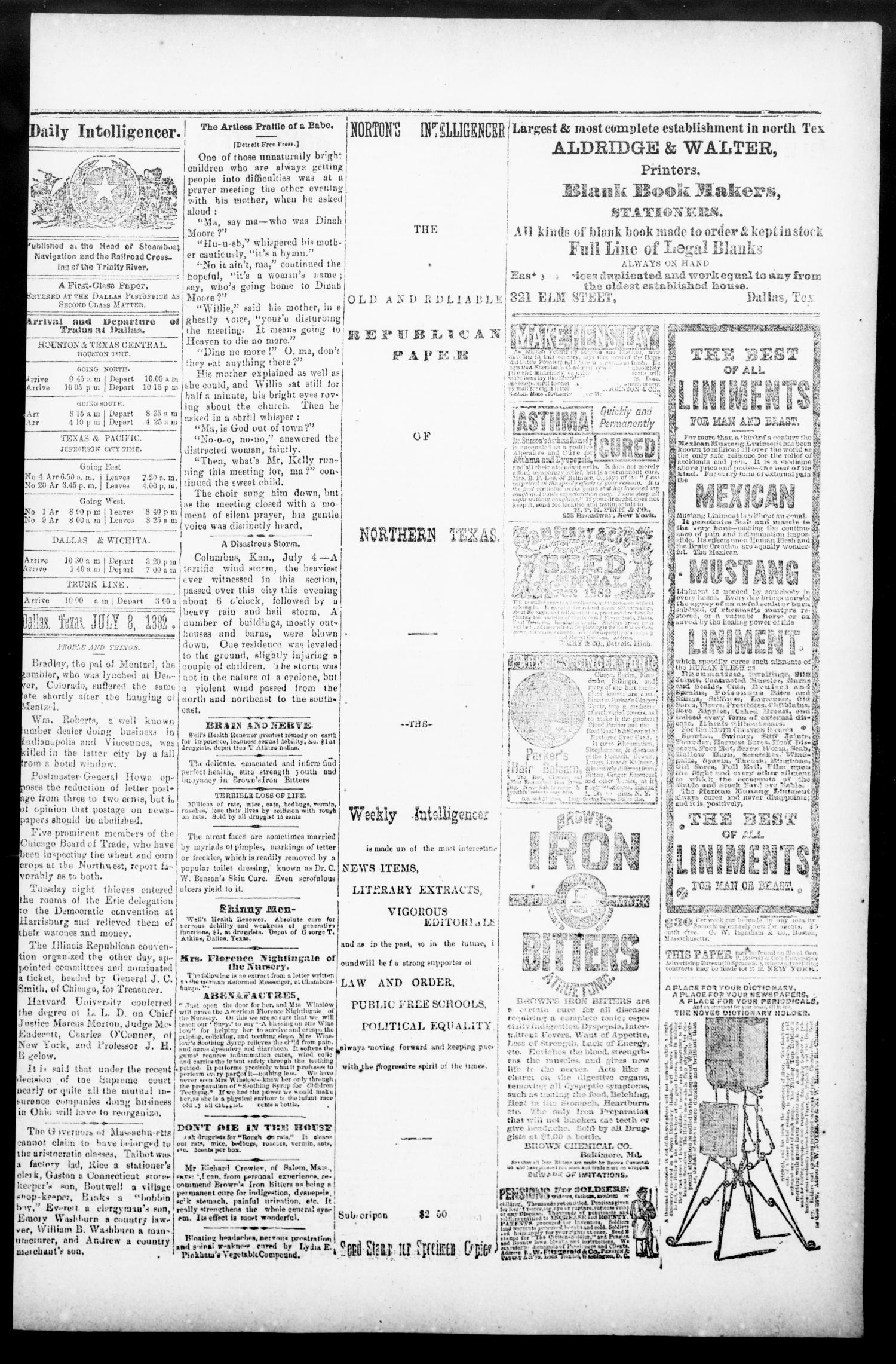 Norton's Daily Union Intelligencer. (Dallas, Tex.), Vol. 7, No. 58, Ed. 1 Saturday, July 8, 1882
                                                
                                                    [Sequence #]: 3 of 4
                                                