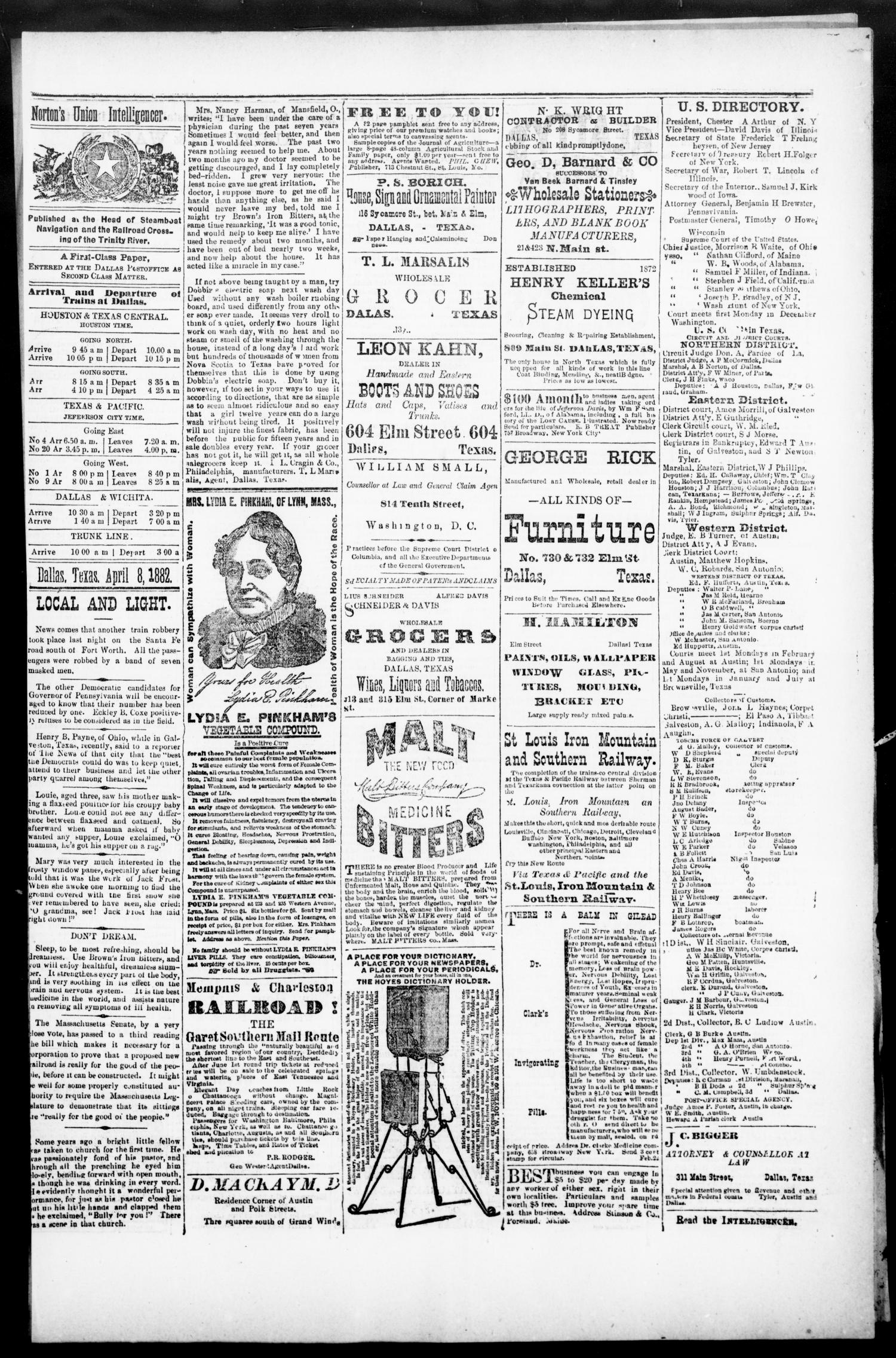 Norton's Daily Union Intelligencer. (Dallas, Tex.), Vol. 6, No. 286, Ed. 1 Saturday, April 8, 1882
                                                
                                                    [Sequence #]: 3 of 4
                                                