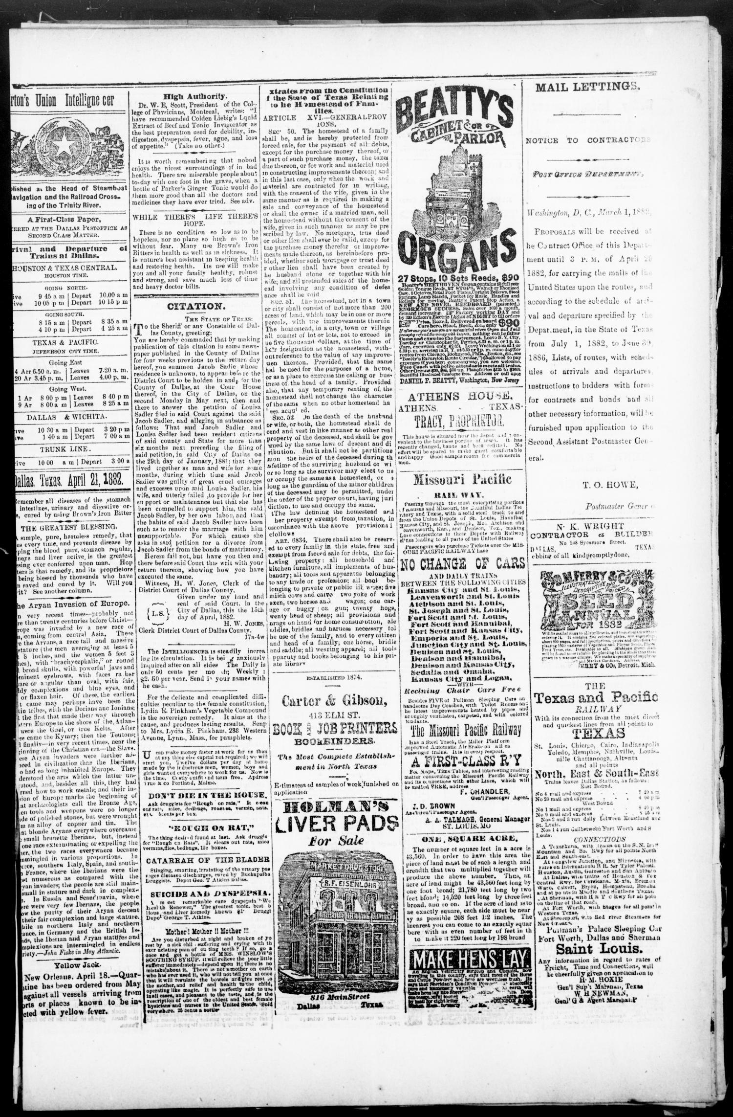 Norton's Daily Union Intelligencer. (Dallas, Tex.), Vol. 6, No. 296, Ed. 1 Friday, April 21, 1882
                                                
                                                    [Sequence #]: 3 of 4
                                                