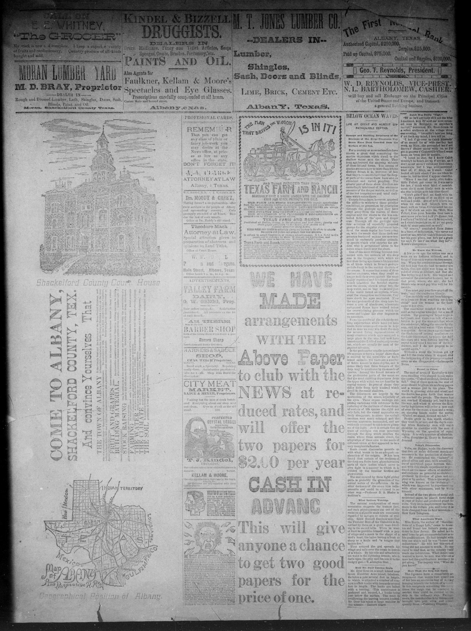 The Albany Weekly News. (Albany, Tex.), Vol. 9, No. 19, Ed. 1 Friday, August 12, 1892
                                                
                                                    [Sequence #]: 4 of 4
                                                