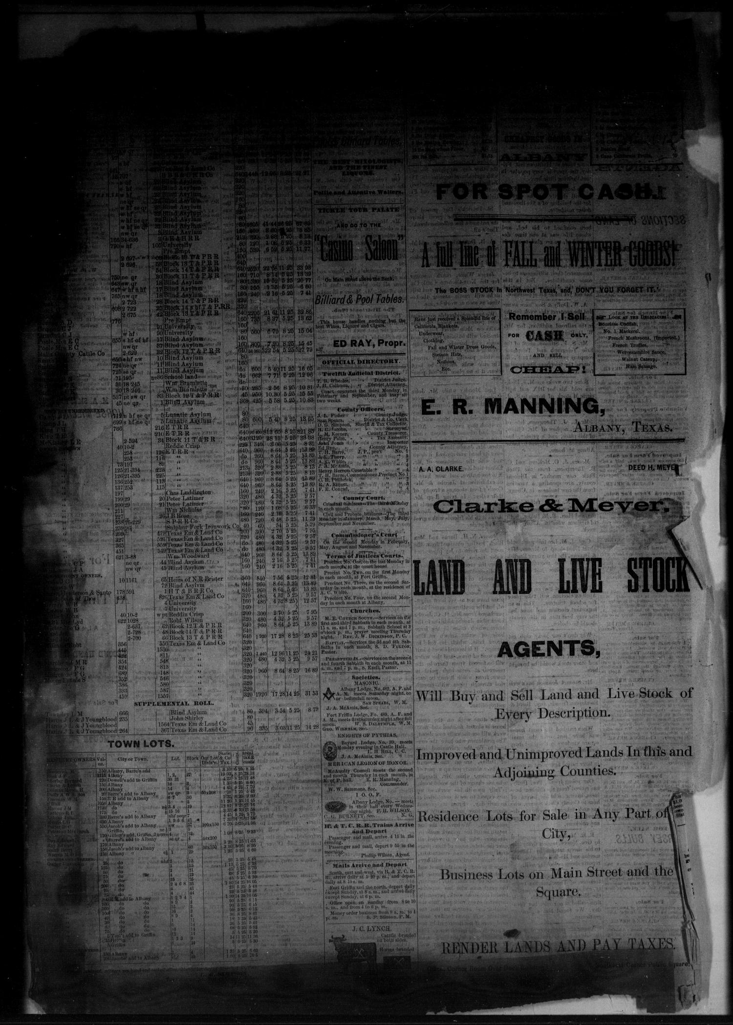 The Albany News. (Albany, Tex.), Vol. [1], No. [4], Ed. 1 Friday, March 21, 1884
                                                
                                                    [Sequence #]: 5 of 6
                                                