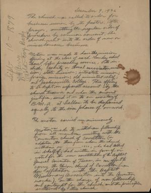 Primary view of object titled '[Minutes from Union Missionary Baptist Church Meeting, December 9, 1926]'.