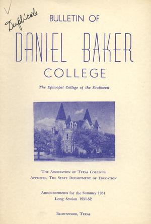 Primary view of object titled 'Catalogue of Daniel Baker College, 1951-1952'.