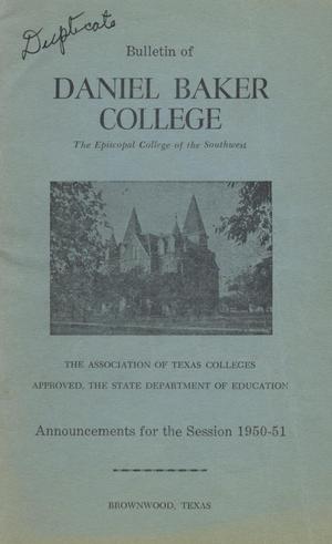 Primary view of object titled 'Catalogue of Daniel Baker College, 1950-1951'.