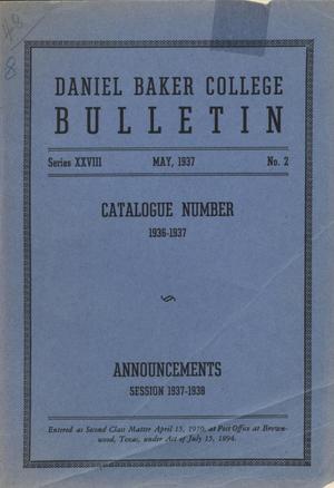 Primary view of object titled 'Catalogue of Daniel Baker College, 1936-1937'.