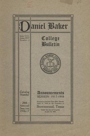 Primary view of object titled 'Catalog of Daniel Baker College, 1916-1917'.