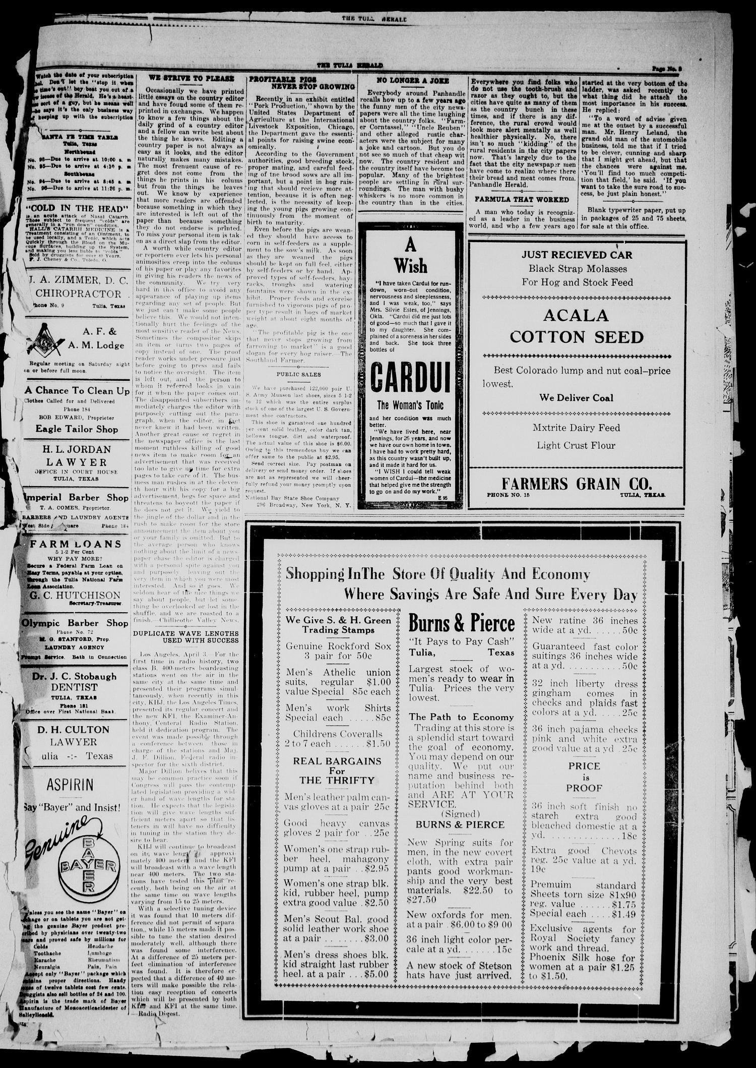 The Tulia Herald (Tulia, Tex), Vol. 14, No. 15, Ed. 1, Friday, April 13, 1923
                                                
                                                    19
                                                