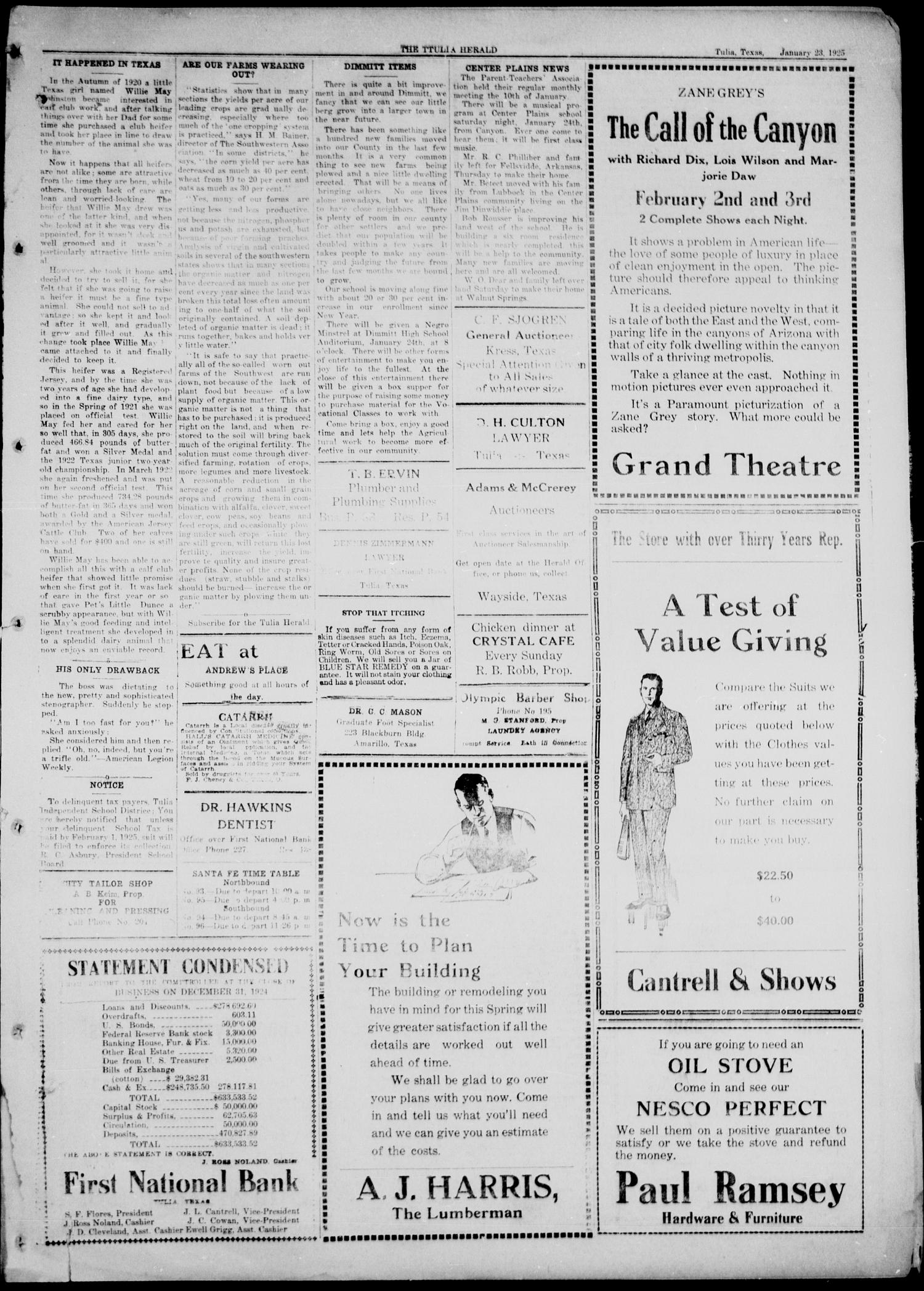 The Tulia Herald (Tulia, Tex), Vol. 16, No. 4, Ed. 1, Friday, January 23, 1925
                                                
                                                    3
                                                