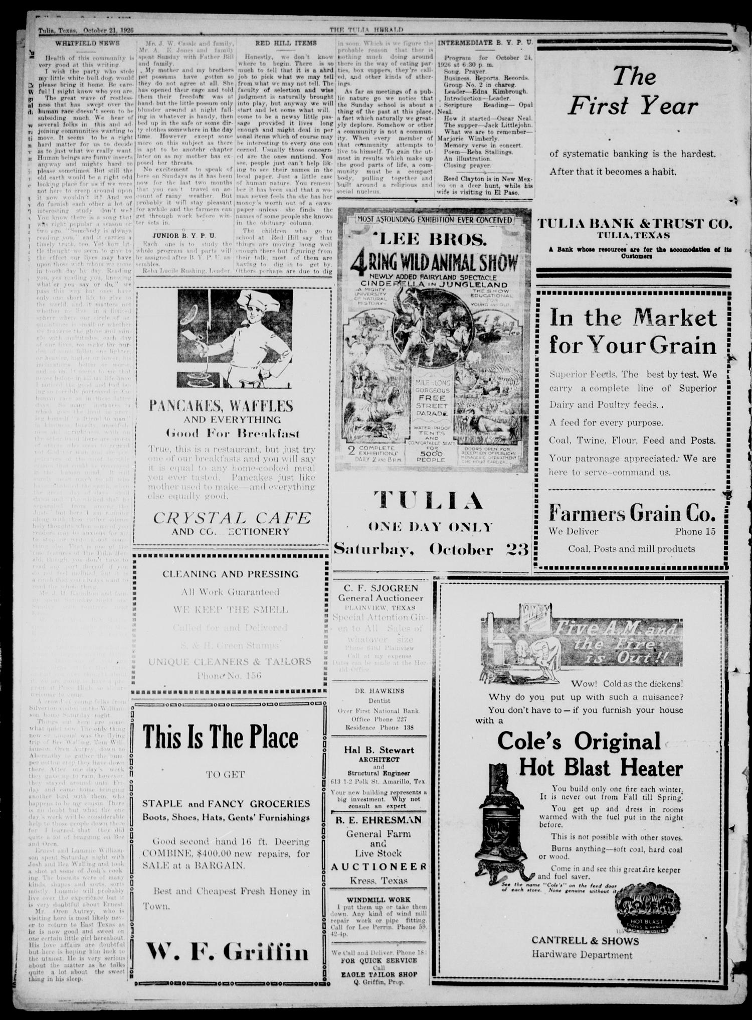The Tulia Herald (Tulia, Tex), Vol. 17, No. 43, Ed. 1, Thursday, October 21, 1926
                                                
                                                    10
                                                