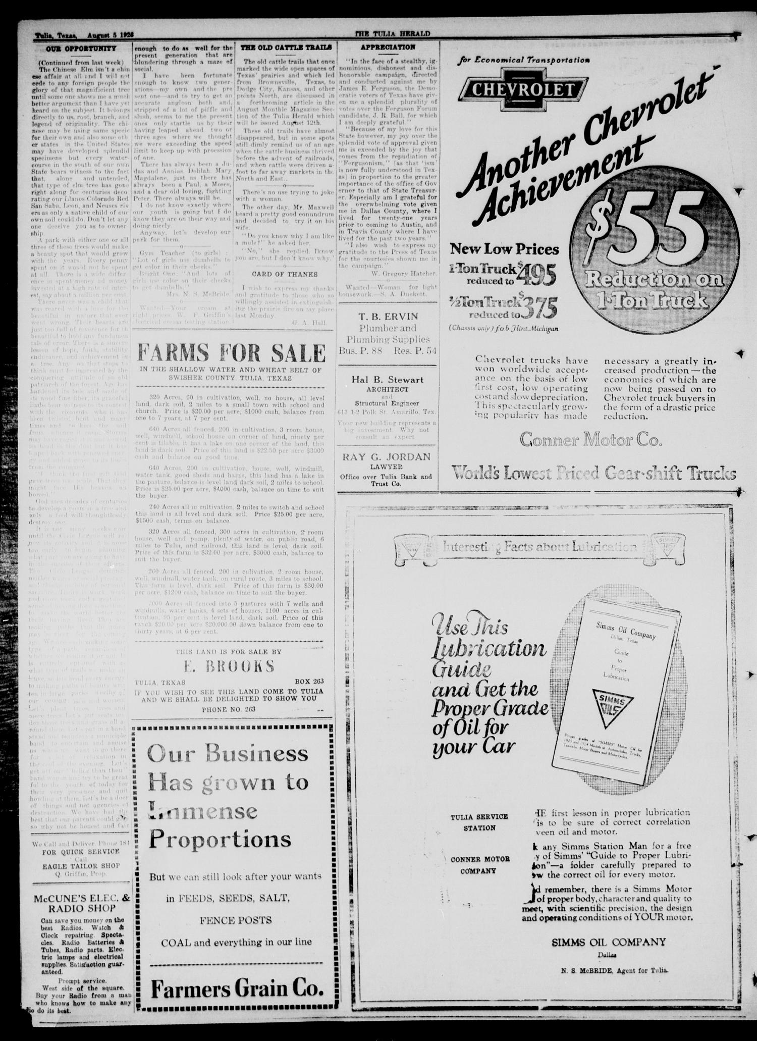 The Tulia Herald (Tulia, Tex), Vol. 17, No. 32, Ed. 1, Thursday, August 5, 1926
                                                
                                                    18
                                                