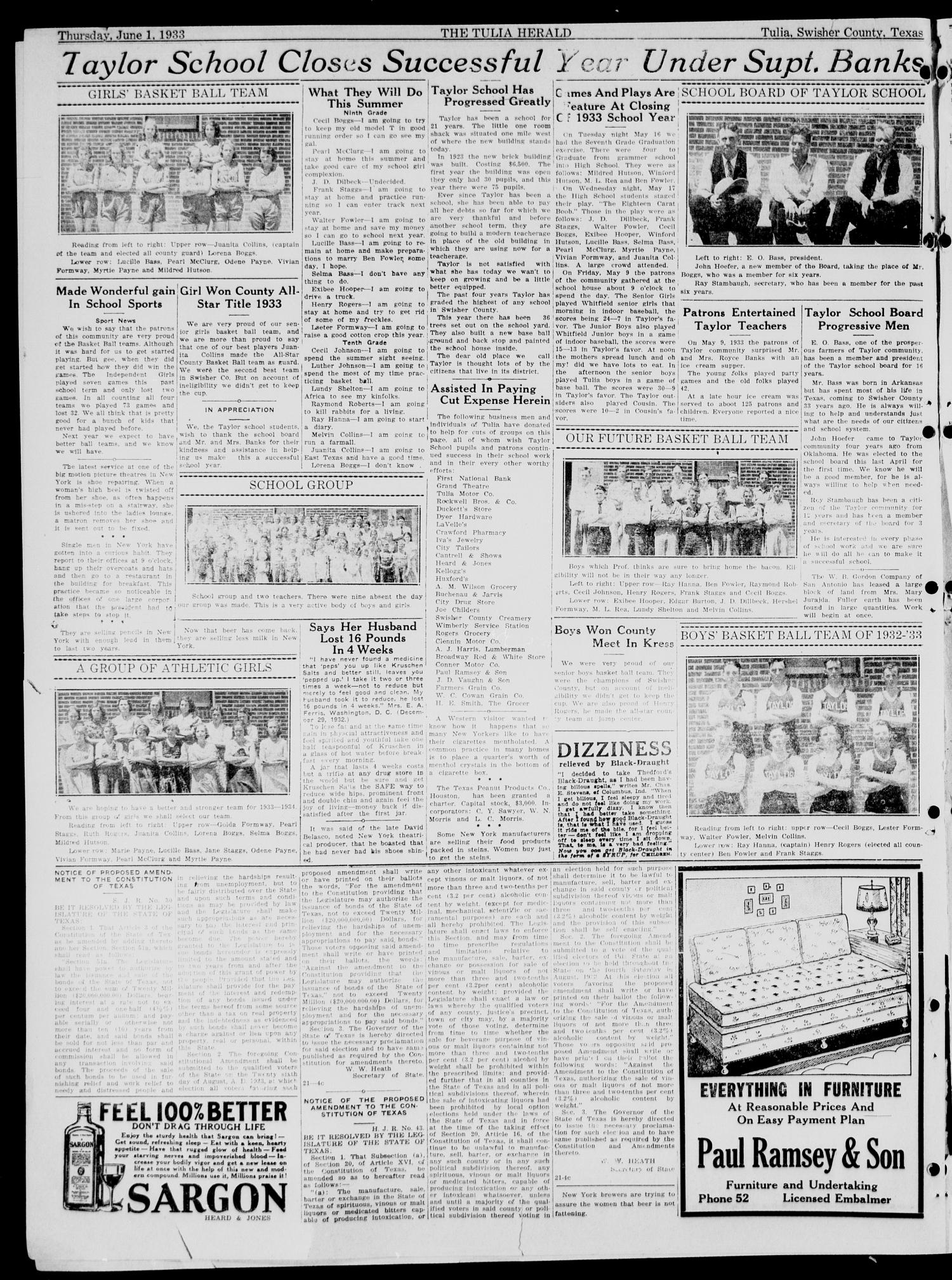 The Tulia Herald (Tulia, Tex), Vol. 24, No. 22, Ed. 1, Thursday, June 1, 1933
                                                
                                                    6
                                                