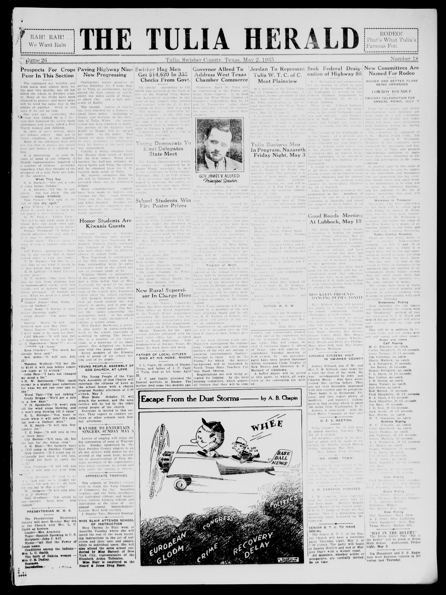 The Tulia Herald (Tulia, Tex), Vol. 26, No. 18, Ed. 1, Thursday, May 2, 1935
                                                
                                                    19
                                                