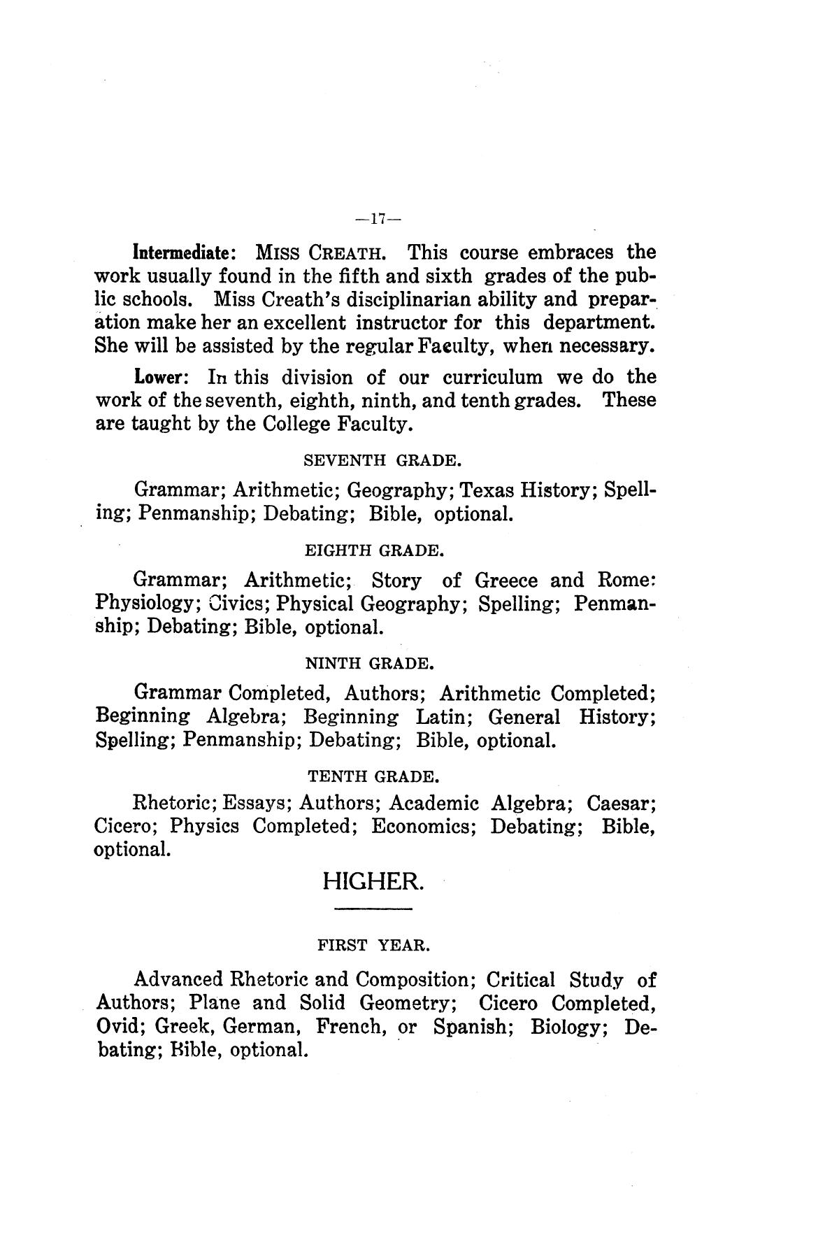 Catalog of Abilene Christian College, 1906-1907
                                                
                                                    17
                                                