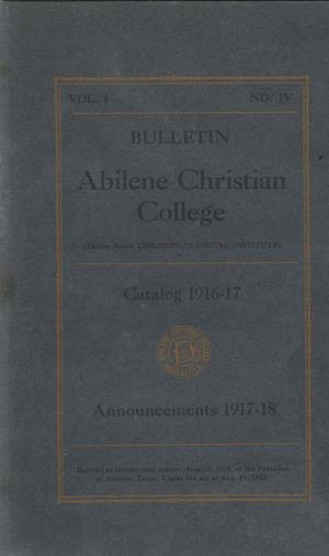 Primary view of object titled 'Catalog of Abilene Christian College, 1916-1917'.