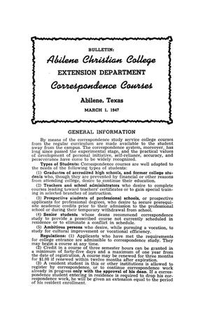 Primary view of Catalog of Abilene Christian College, 1947