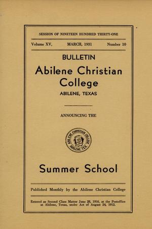 Catalog of Abilene Christian College, 1931