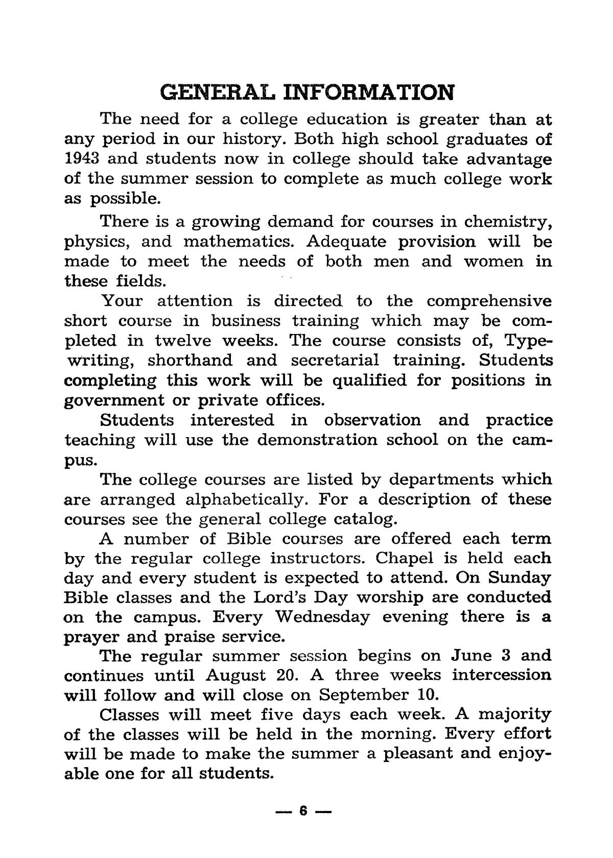 Catalog of Abilene Christian College, 1943
                                                
                                                    6
                                                