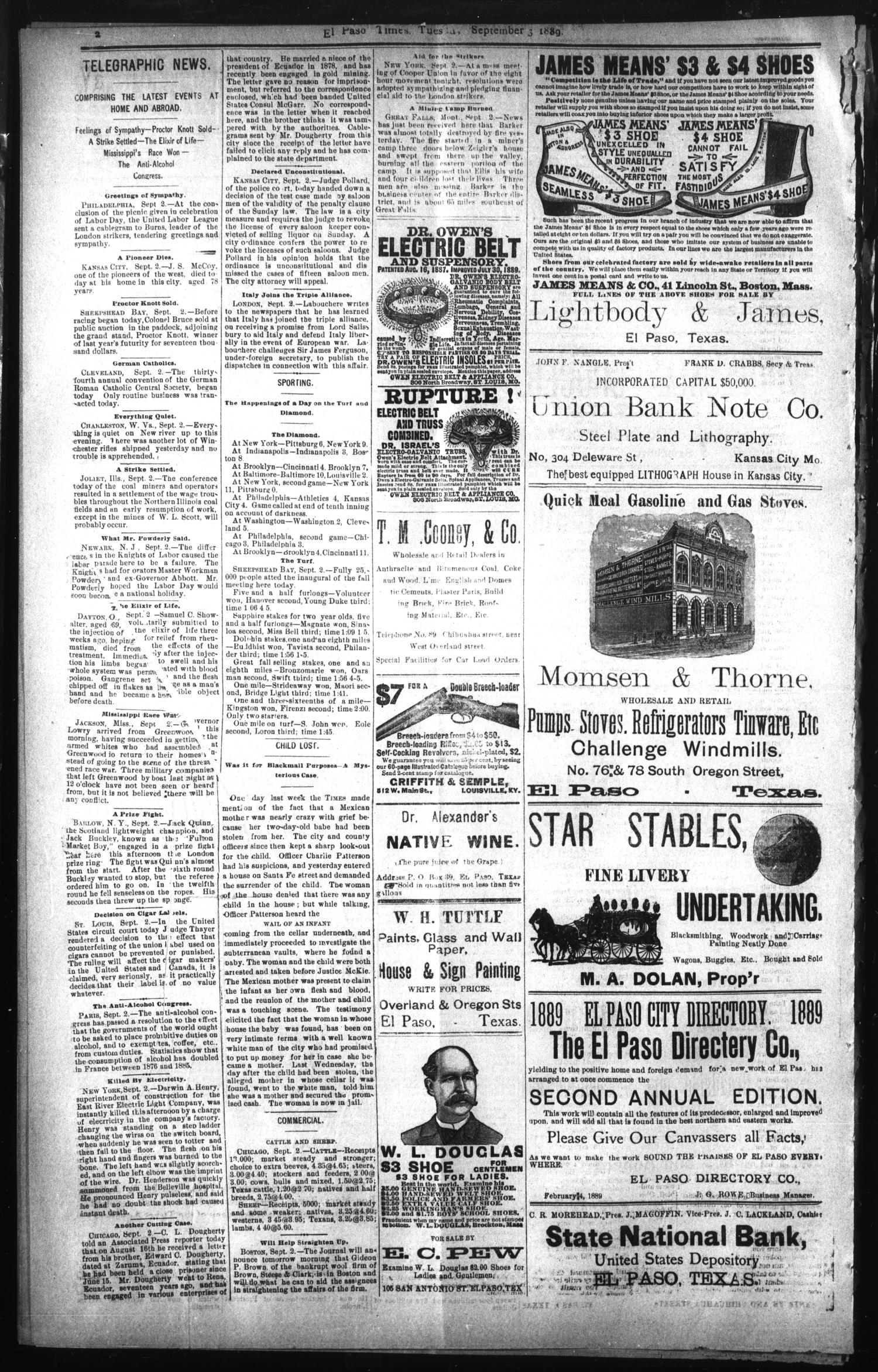 El Paso Times. (El Paso, Tex.), Vol. NINTH YEAR, No. 200, Ed. 1 Tuesday, September 3, 1889
                                                
                                                    [Sequence #]: 2 of 8
                                                