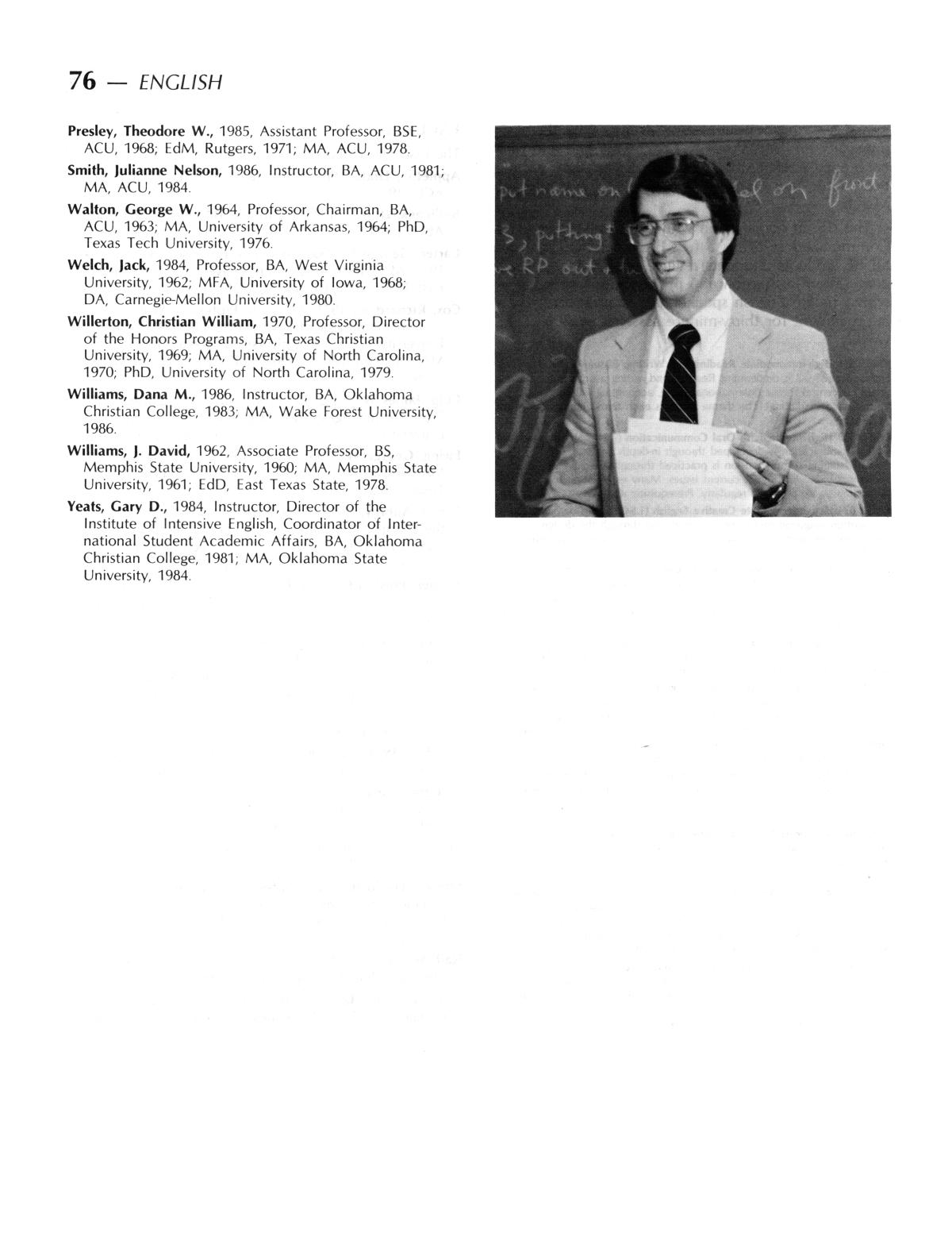 Catalog of Abilene Christian University, 1987-1988
                                                
                                                    76
                                                