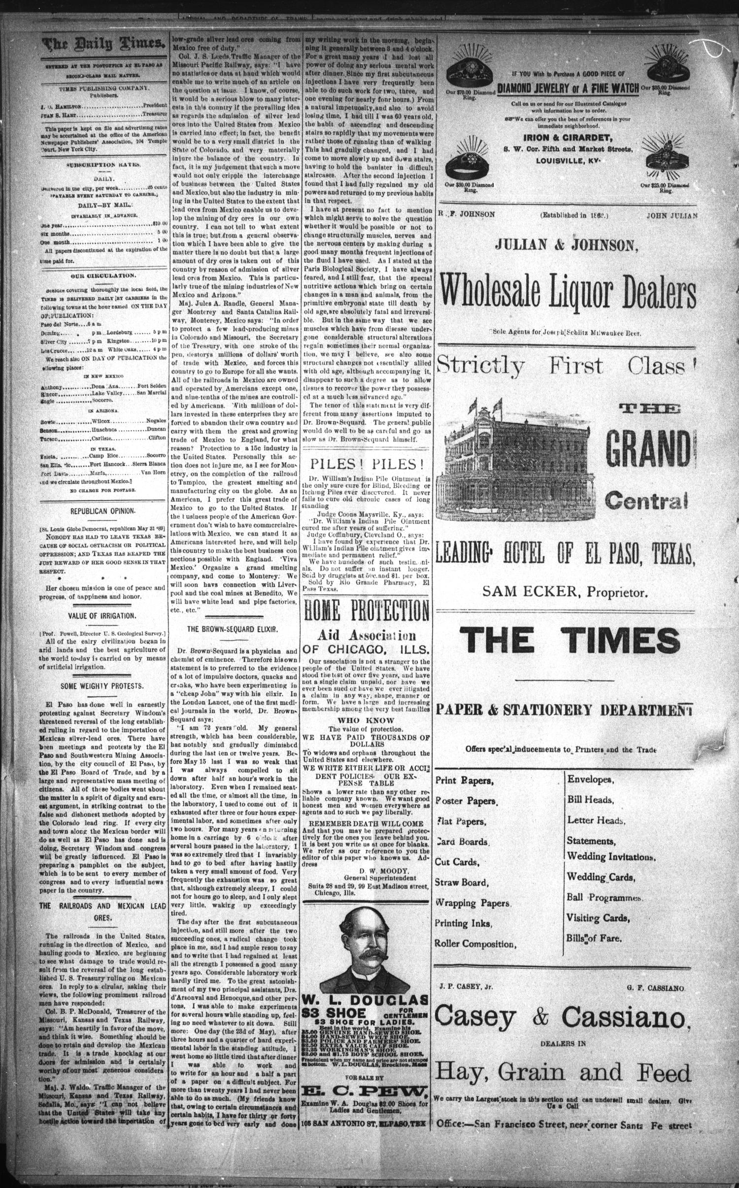 El Paso Times. (El Paso, Tex.), Vol. NINTH YEAR, No. 102, Ed. 1 Saturday, August 24, 1889
                                                
                                                    [Sequence #]: 4 of 8
                                                