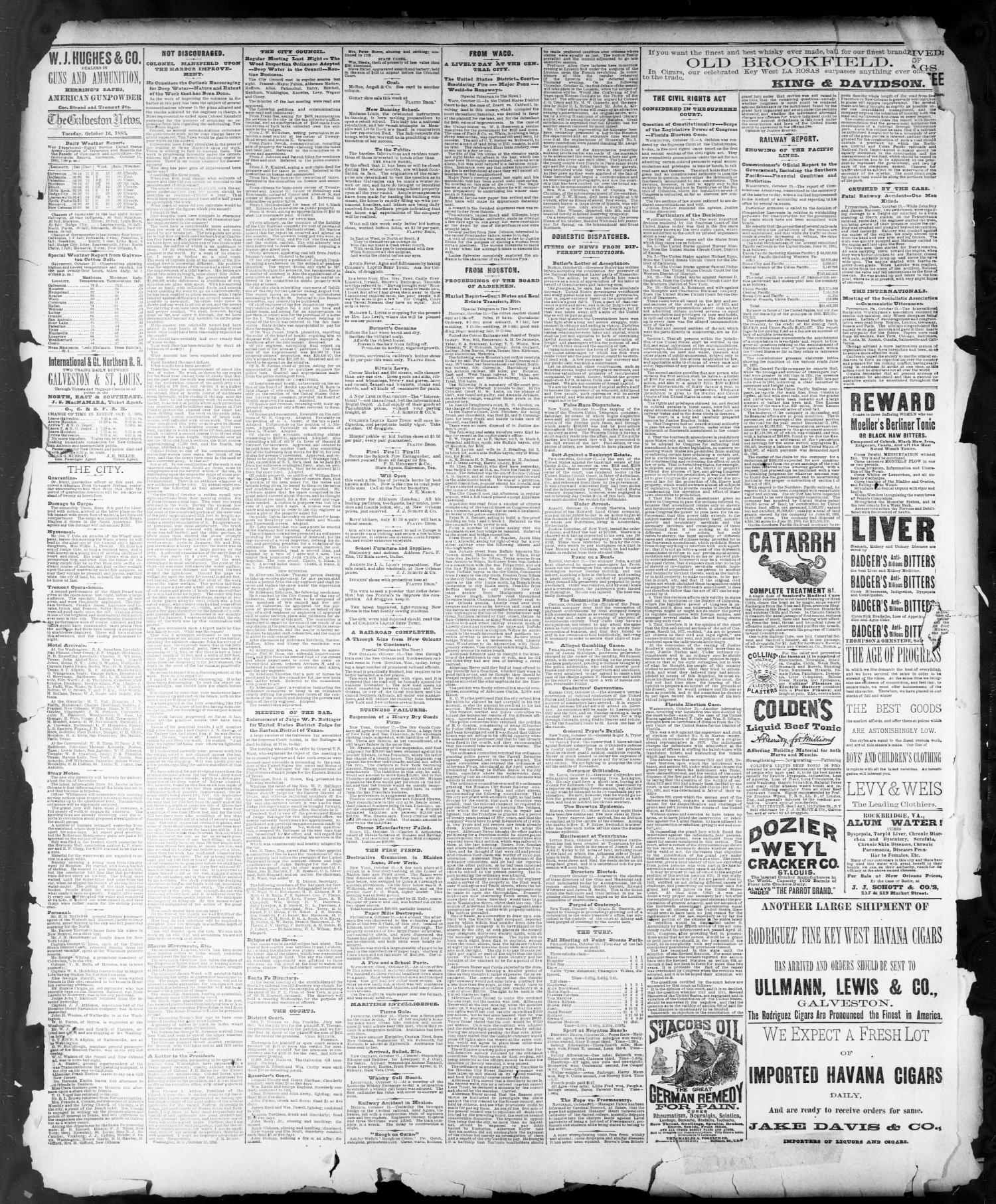 The Galveston Daily News. (Galveston, Tex.), Vol. 42, No. 208, Ed. 1 Tuesday, October 16, 1883
                                                
                                                    [Sequence #]: 4 of 4
                                                