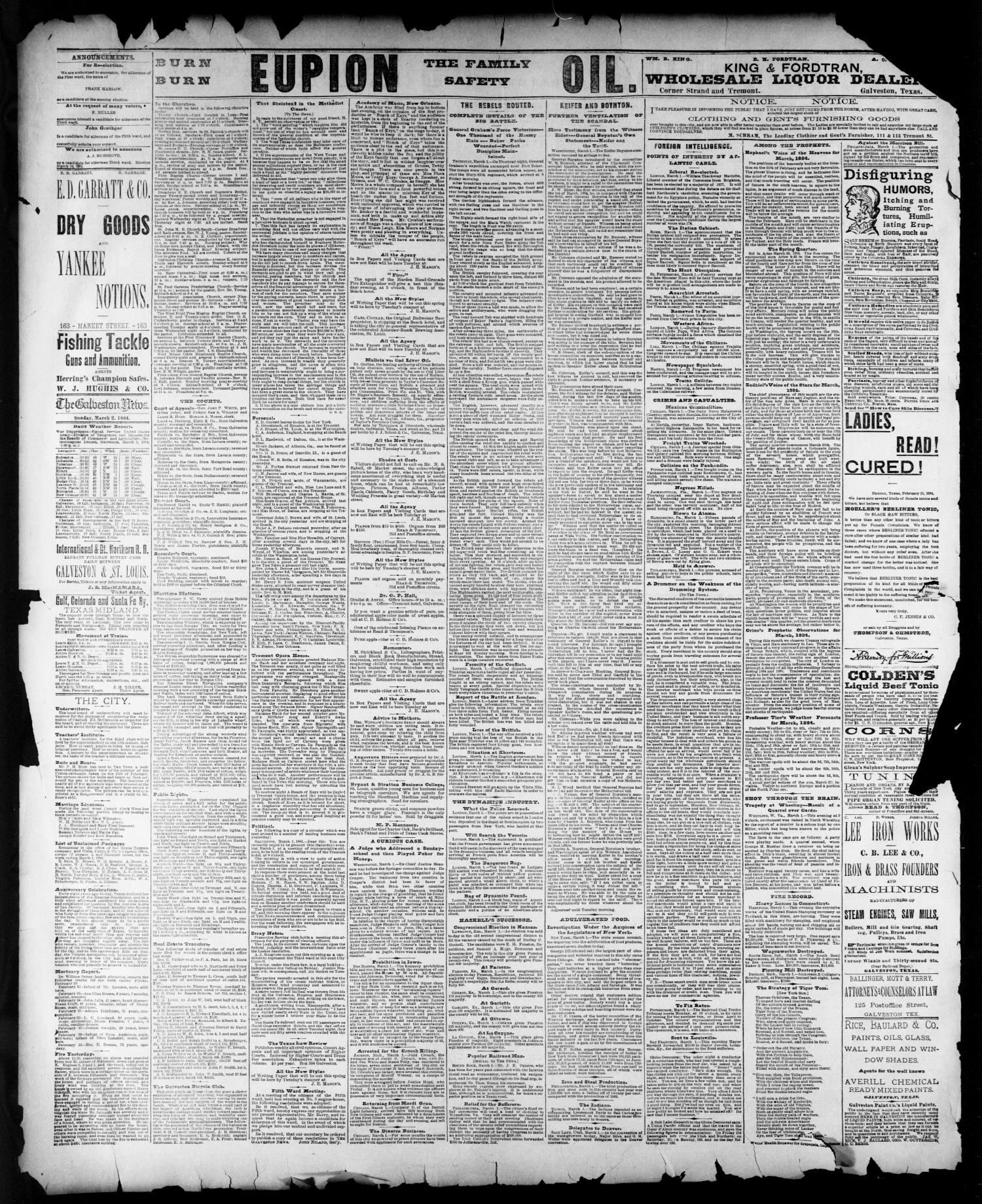The Galveston Daily News. (Galveston, Tex.), Vol. 42, No. 346, Ed. 1 Sunday, March 2, 1884
                                                
                                                    [Sequence #]: 4 of 4
                                                