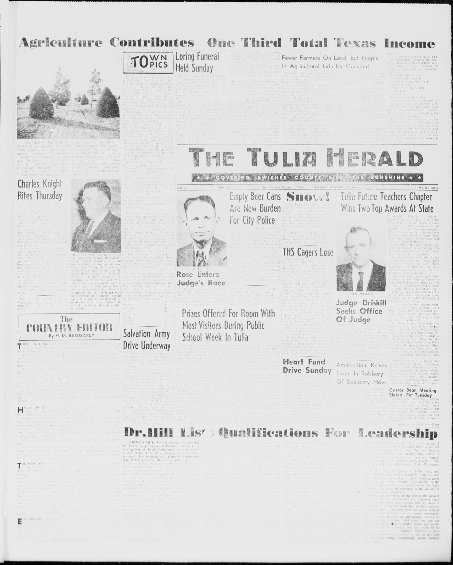 The Tulia Herald (Tulia, Tex), Vol. 51, No. 8, Ed. 1, Thursday, February 25, 1960
                                                
                                                    1
                                                