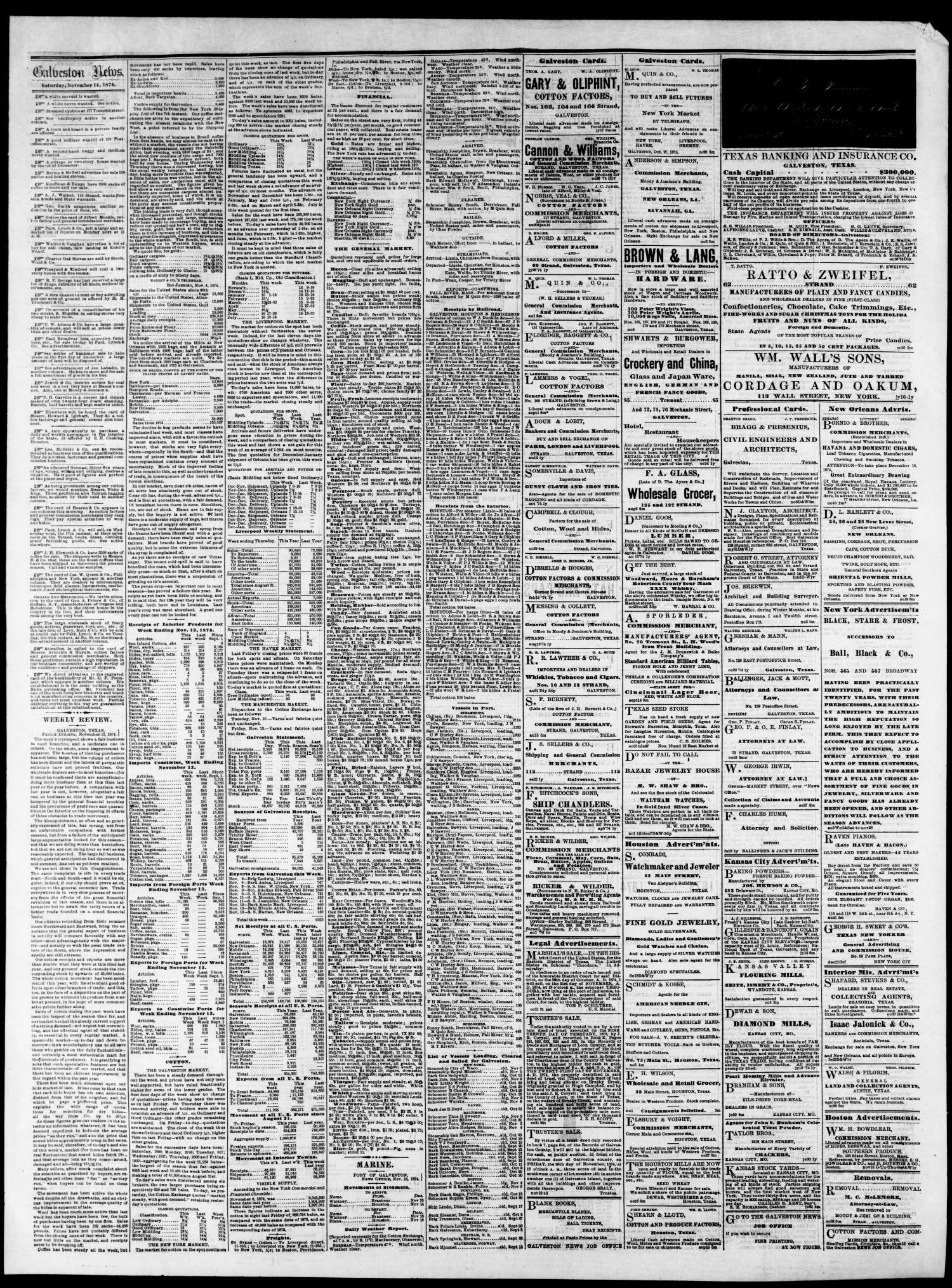 The Galveston Daily News. (Galveston, Tex.), Vol. 34, No. 268, Ed. 1 Saturday, November 14, 1874
                                                
                                                    [Sequence #]: 3 of 4
                                                