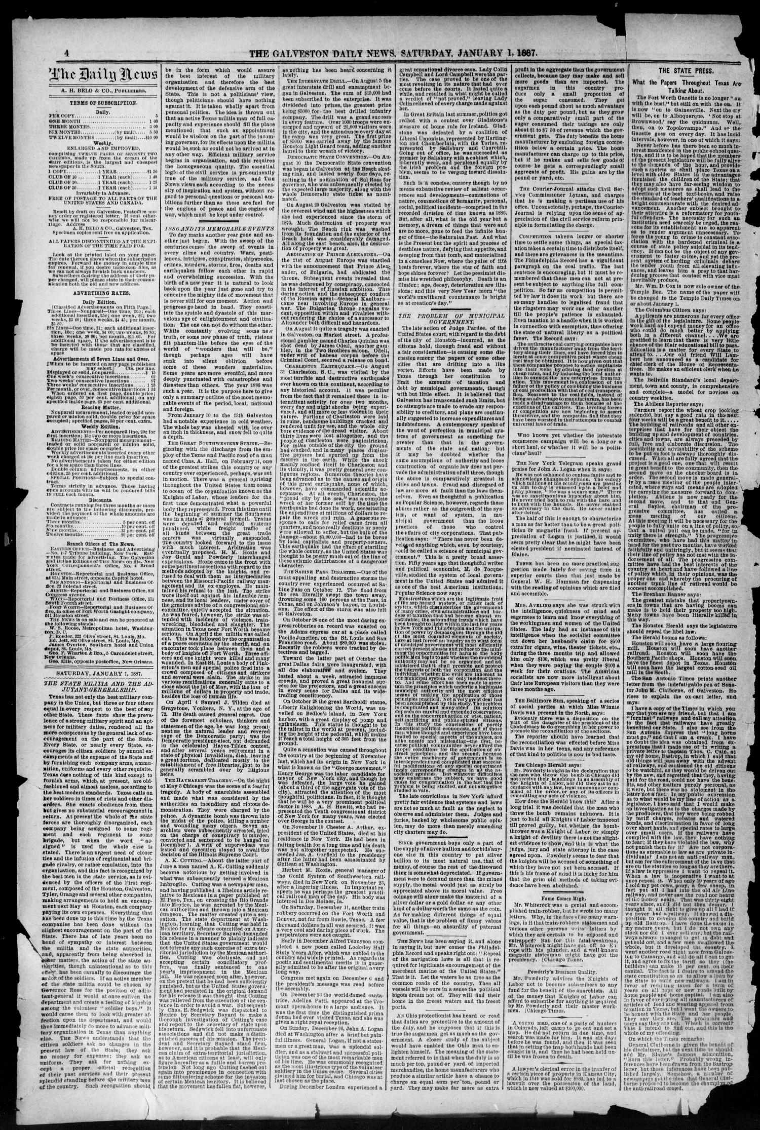 The Galveston Daily News. (Galveston, Tex.), Vol. 45, No. 250, Ed. 1 Saturday, January 1, 1887
                                                
                                                    [Sequence #]: 4 of 8
                                                