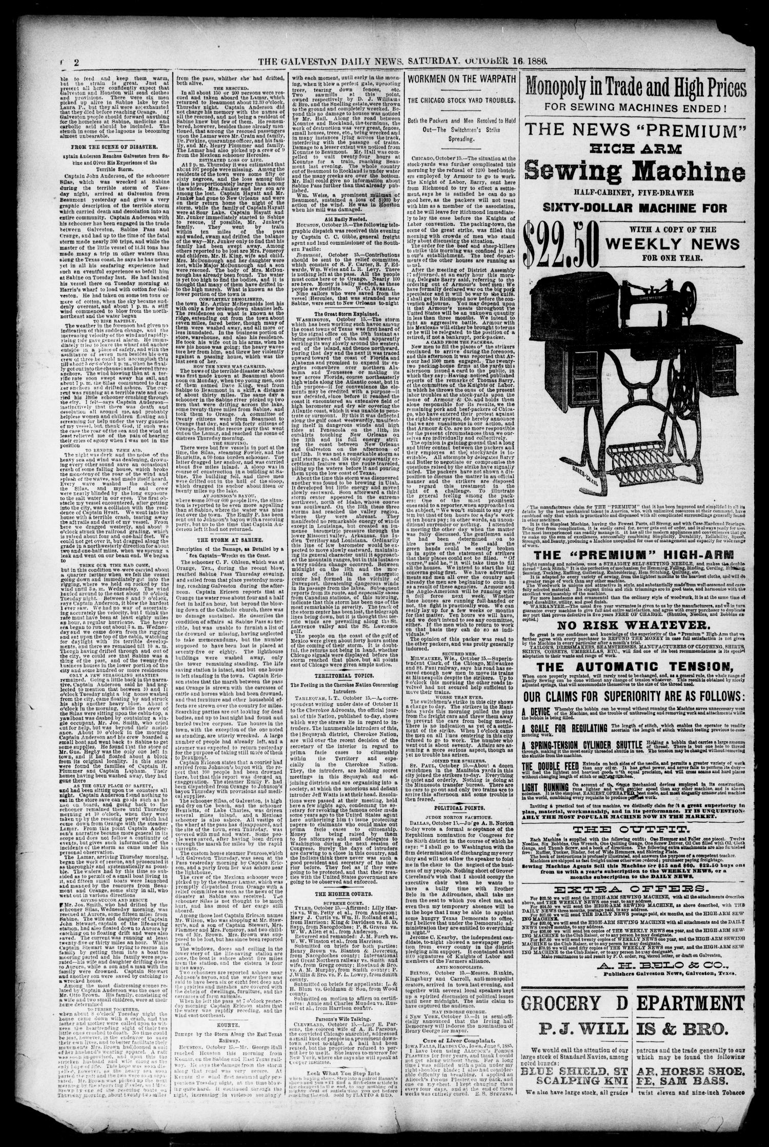 The Galveston Daily News. (Galveston, Tex.), Vol. 45, No. 173, Ed. 1 Saturday, October 16, 1886
                                                
                                                    [Sequence #]: 2 of 8
                                                