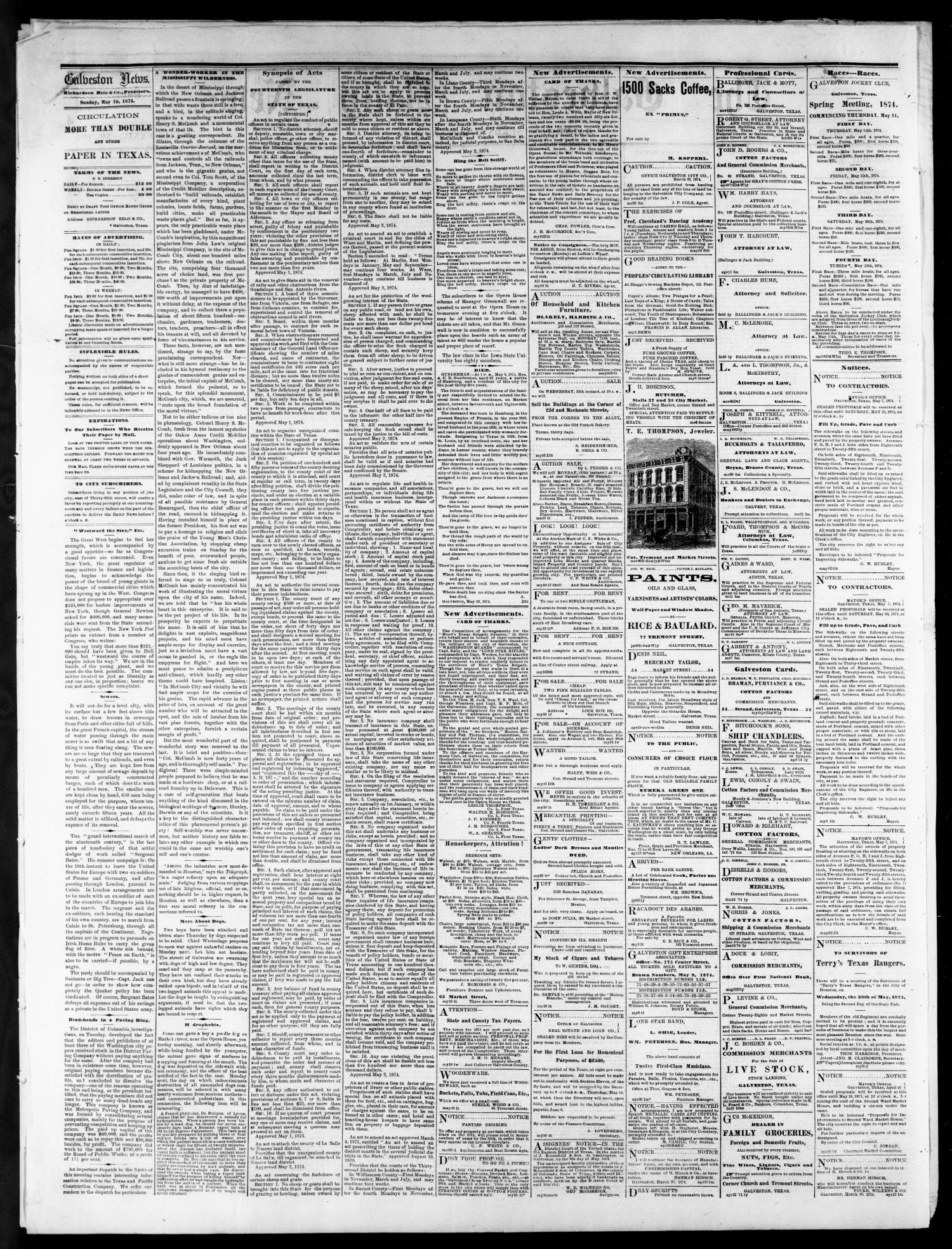 The Galveston Daily News. (Galveston, Tex.), Vol. 34, No. 107, Ed. 1 Sunday, May 10, 1874
                                                
                                                    [Sequence #]: 2 of 4
                                                