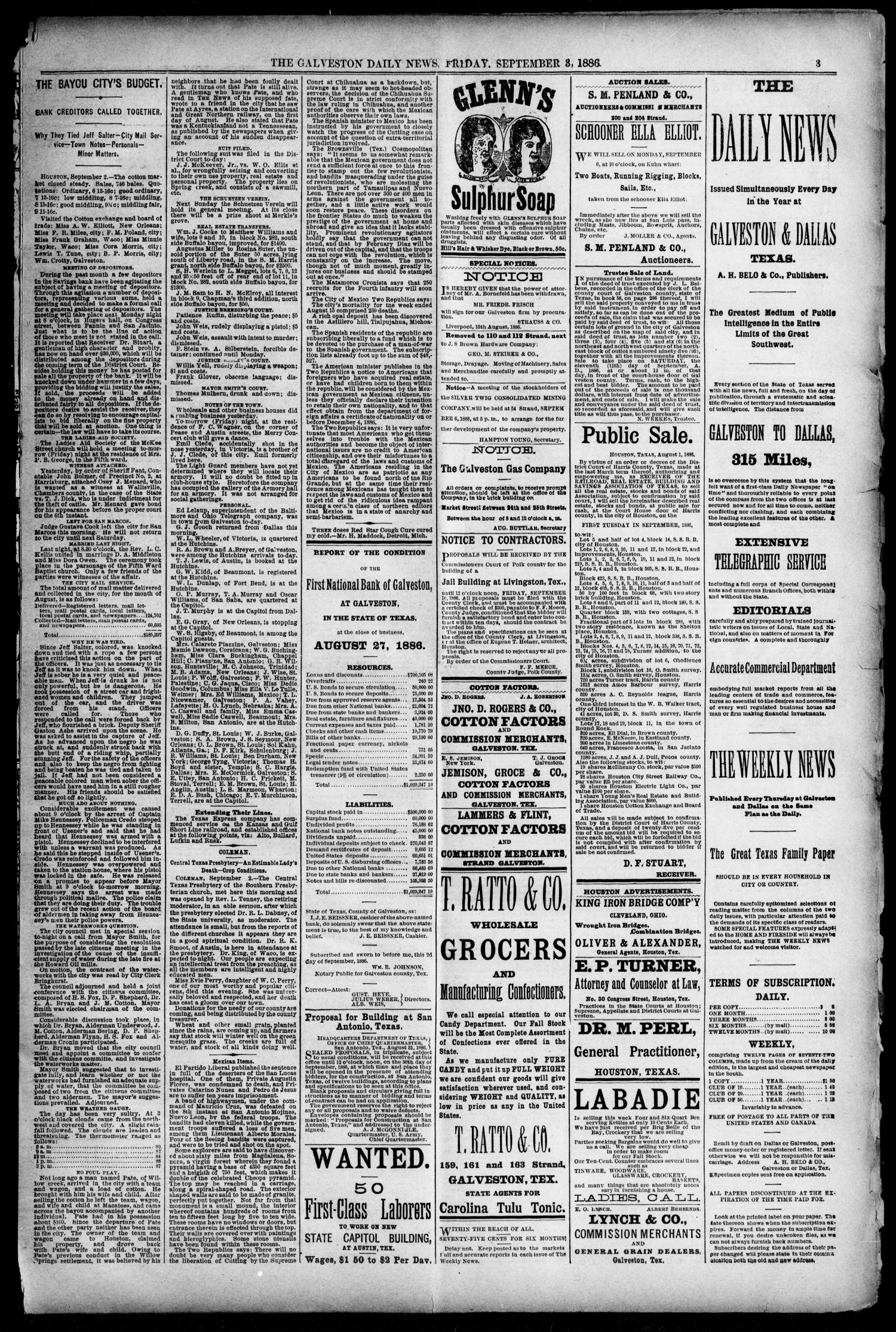 The Galveston Daily News. (Galveston, Tex.), Vol. 45, No. 131, Ed. 1 Friday, September 3, 1886
                                                
                                                    [Sequence #]: 3 of 8
                                                