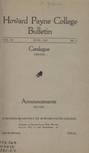 Primary view of object titled 'Catalogue of Howard Payne College, 1920-1921'.