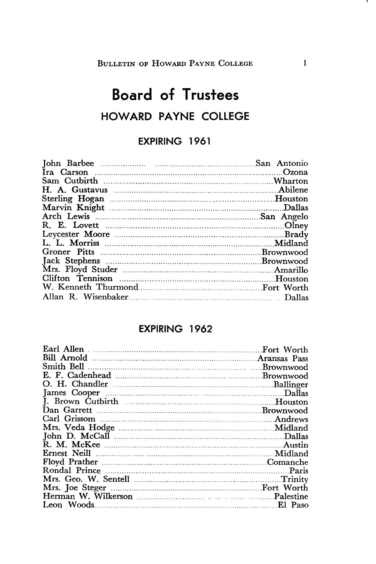 Catalog of Howard Payne College, 1960-1961
                                                
                                                    1
                                                