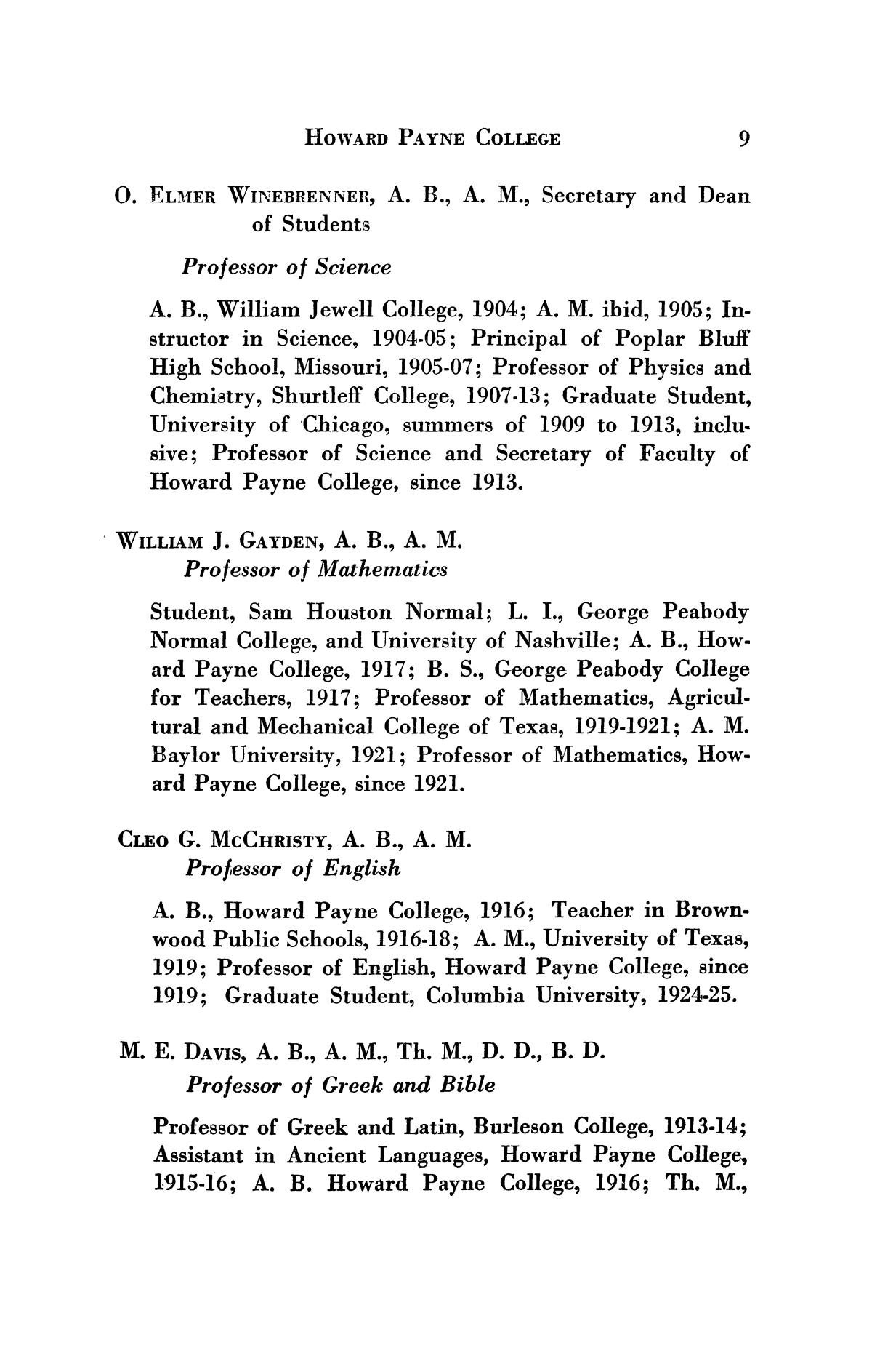 Catalogue of Howard Payne College, 1925-1926
                                                
                                                    9
                                                