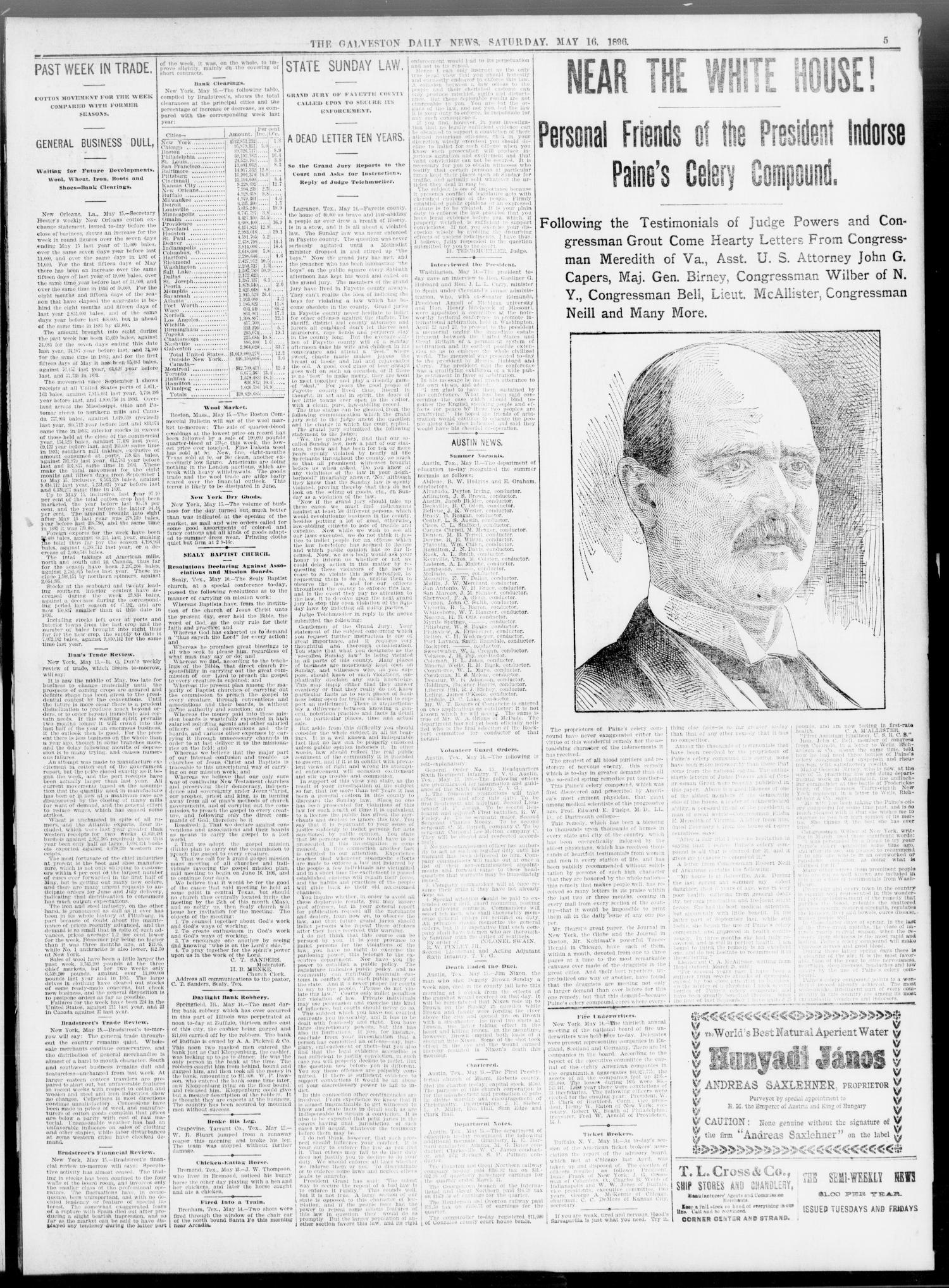 The Galveston Daily News. (Galveston, Tex.), Vol. 55, No. 53, Ed. 1 Saturday, May 16, 1896
                                                
                                                    [Sequence #]: 5 of 12
                                                
