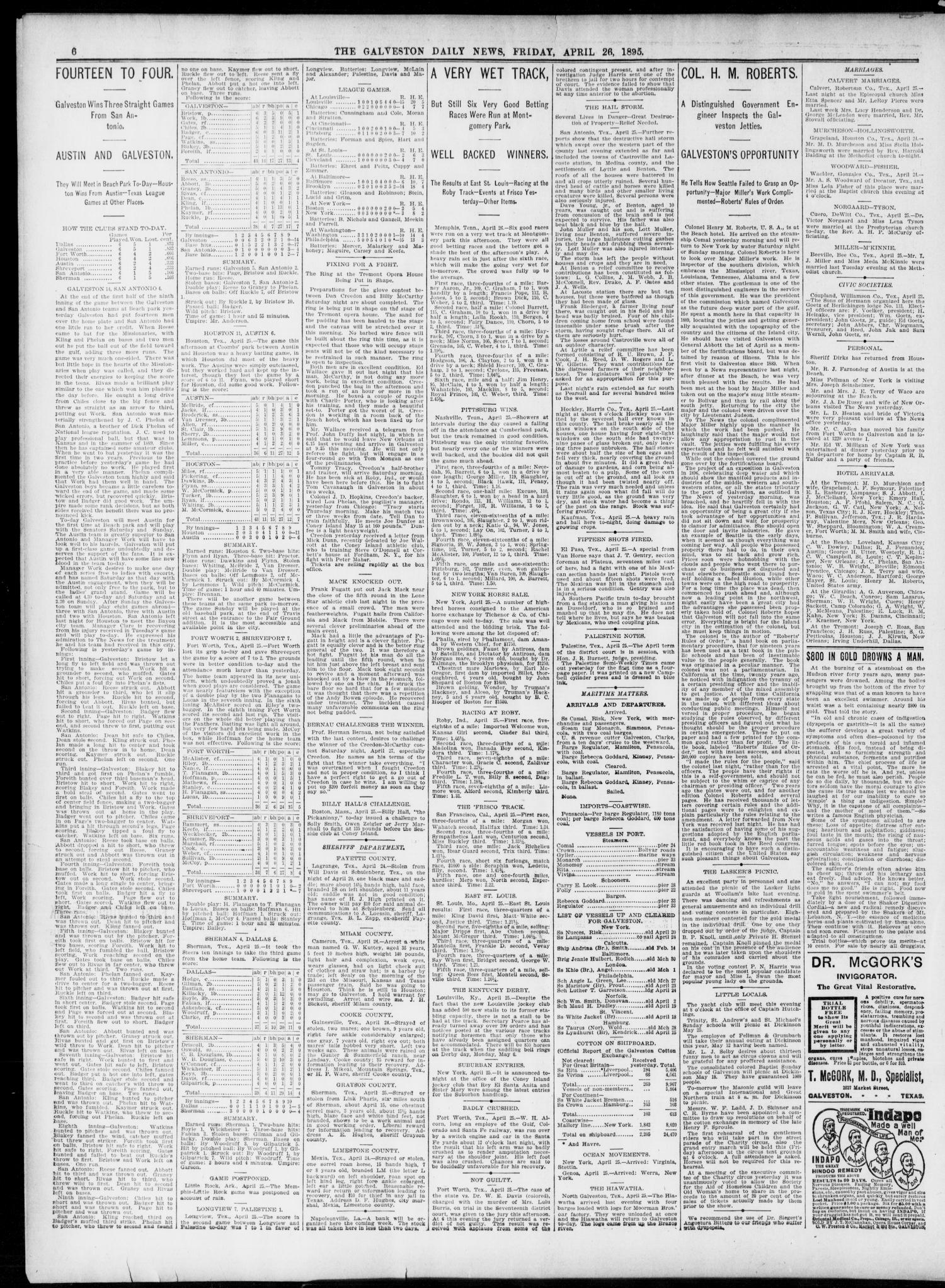 The Galveston Daily News. (Galveston, Tex.), Vol. 54, No. 33, Ed. 1 Friday, April 26, 1895
                                                
                                                    [Sequence #]: 6 of 8
                                                