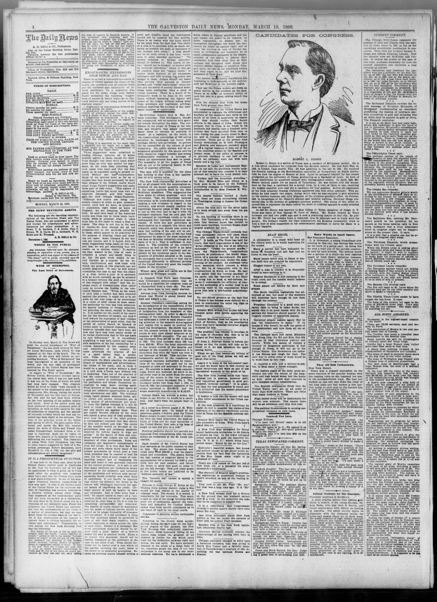 The Galveston Daily News. (Galveston, Tex.), Vol. 54, No. 358, Ed. 1 Monday, March 16, 1896
                                                
                                                    [Sequence #]: 4 of 8
                                                