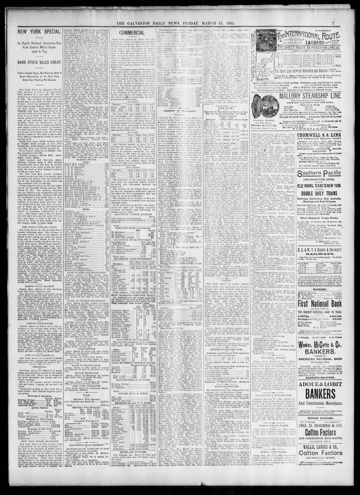 The Galveston Daily News. (Galveston, Tex.), Vol. 53, No. 356, Ed. 1 Friday, March 15, 1895
                                                
                                                    [Sequence #]: 7 of 8
                                                
