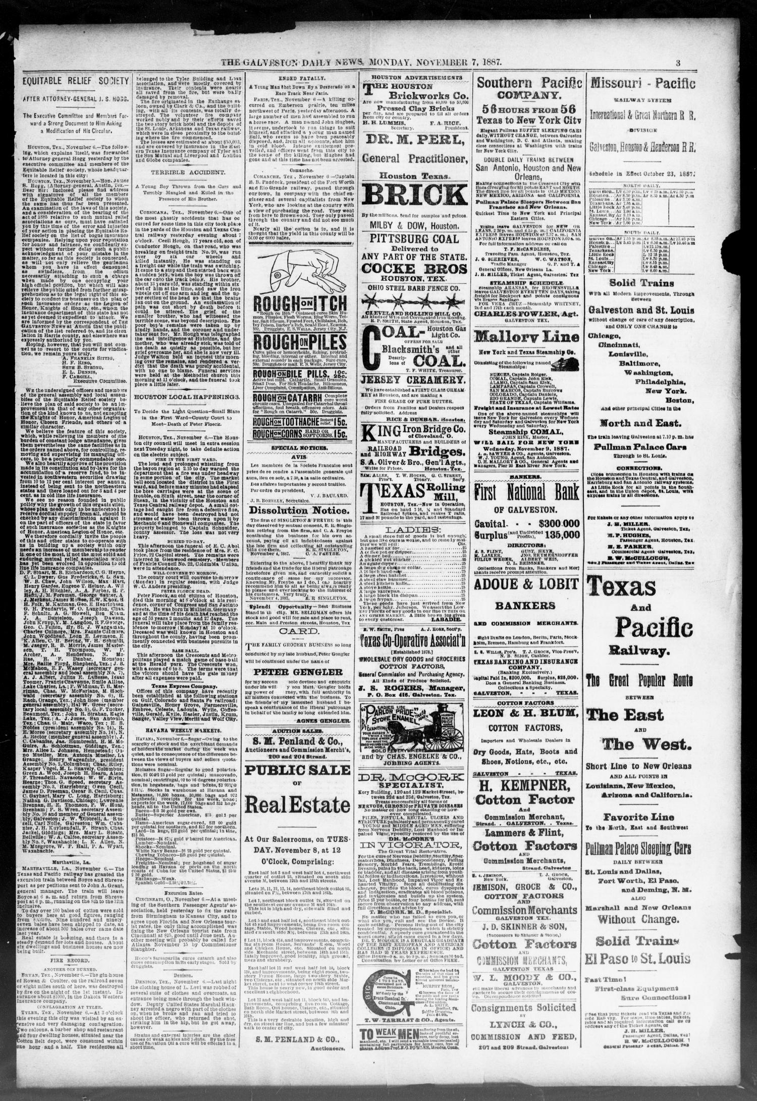 The Galveston Daily News. (Galveston, Tex.), Vol. 46, No. 195, Ed. 1 Monday, November 7, 1887
                                                
                                                    [Sequence #]: 3 of 4
                                                