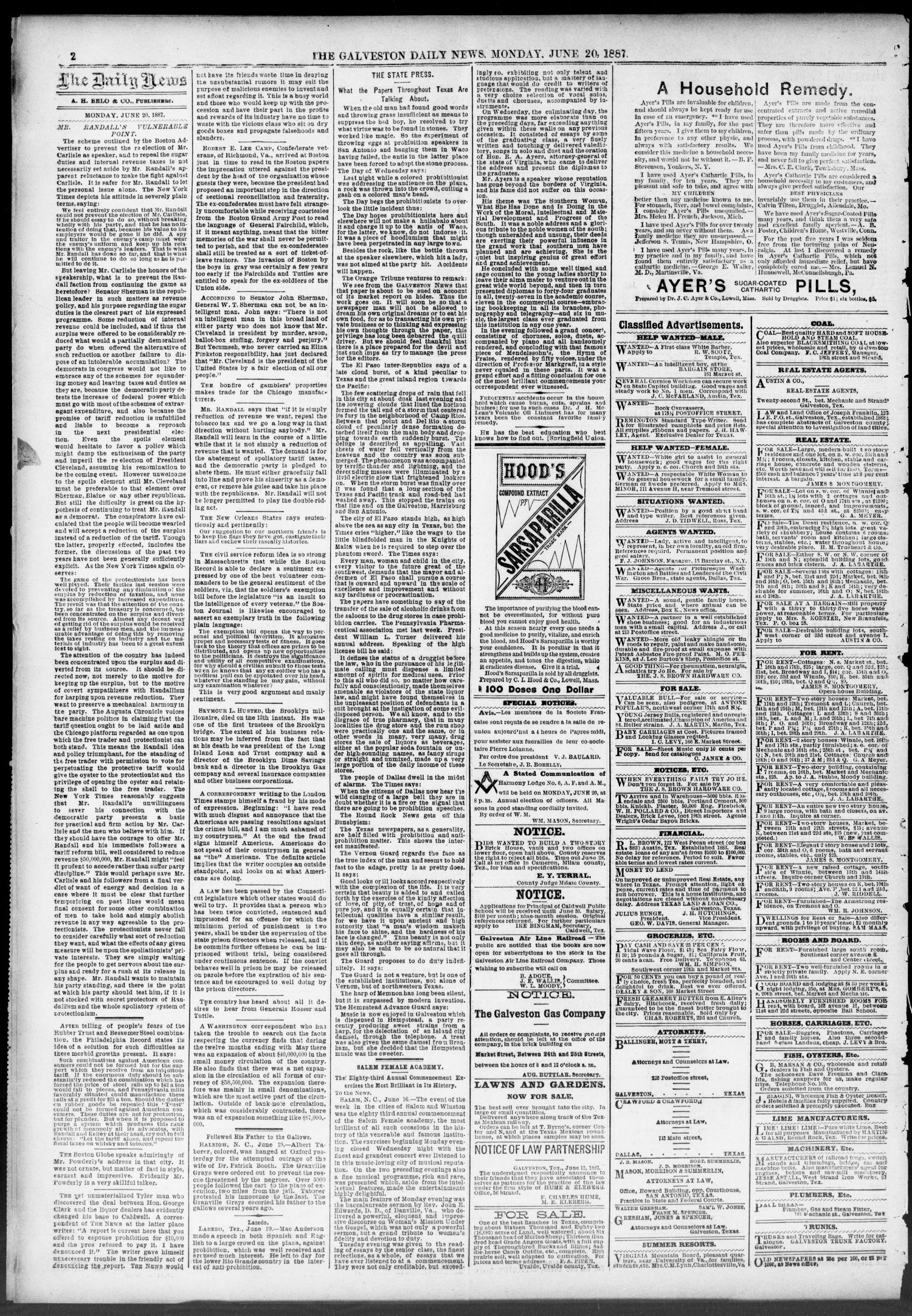 The Galveston Daily News. (Galveston, Tex.), Vol. 46, No. 55, Ed. 1 Monday, June 20, 1887
                                                
                                                    [Sequence #]: 2 of 4
                                                