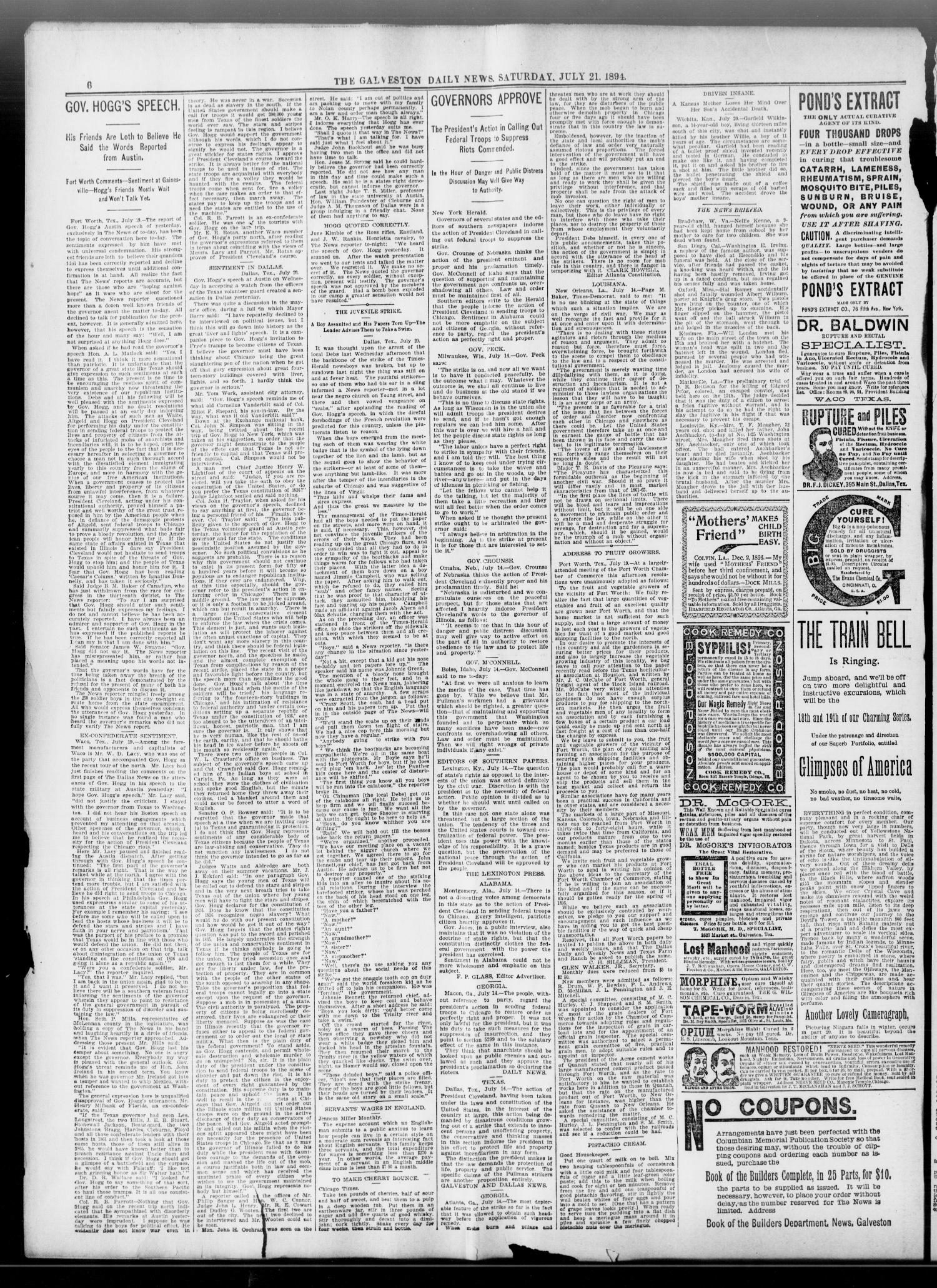 The Galveston Daily News. (Galveston, Tex.), Vol. 53, No. 120, Ed. 1 Saturday, July 21, 1894
                                                
                                                    [Sequence #]: 6 of 8
                                                