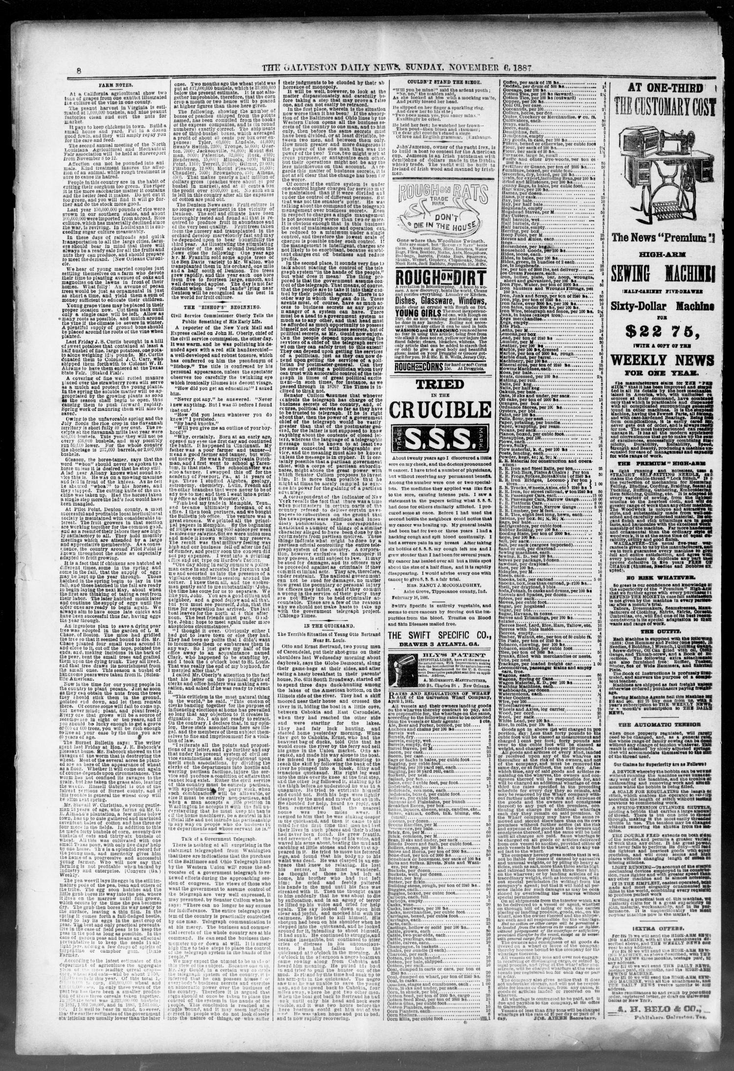 The Galveston Daily News. (Galveston, Tex.), Vol. 46, No. 194, Ed. 1 Sunday, November 6, 1887
                                                
                                                    [Sequence #]: 8 of 12
                                                