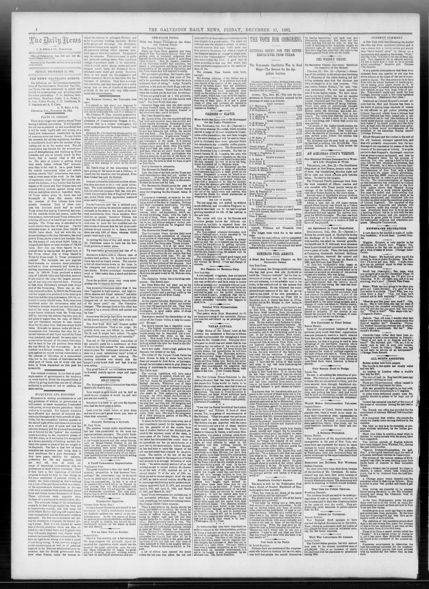 The Galveston Daily News. (Galveston, Tex.), Vol. 51, No. 274, Ed. 1 Friday, December 23, 1892
                                                
                                                    [Sequence #]: 4 of 8
                                                