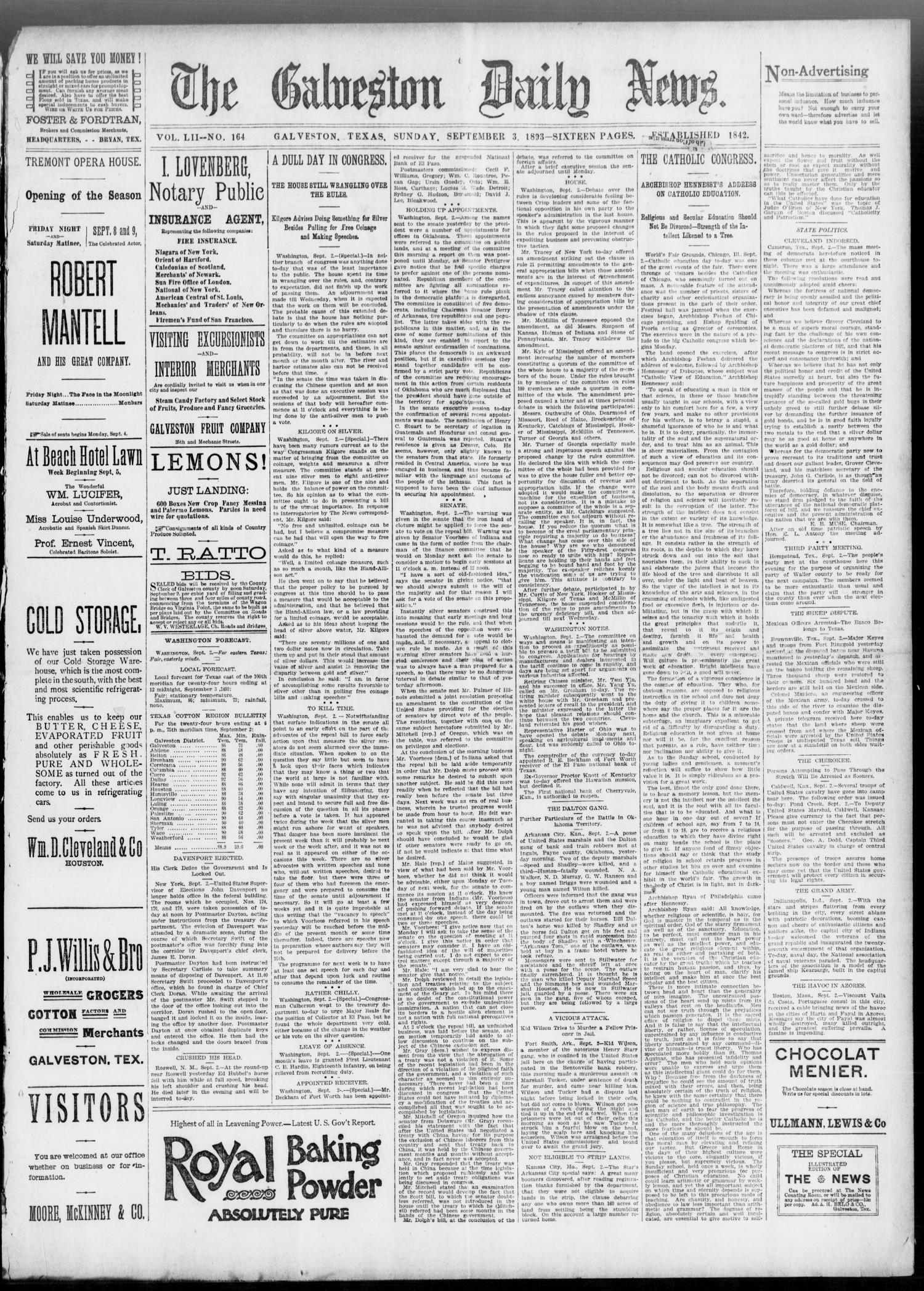 The Galveston Daily News. (Galveston, Tex.), Vol. 52, No. 164, Ed. 1 Sunday, September 3, 1893
                                                
                                                    [Sequence #]: 1 of 16
                                                
