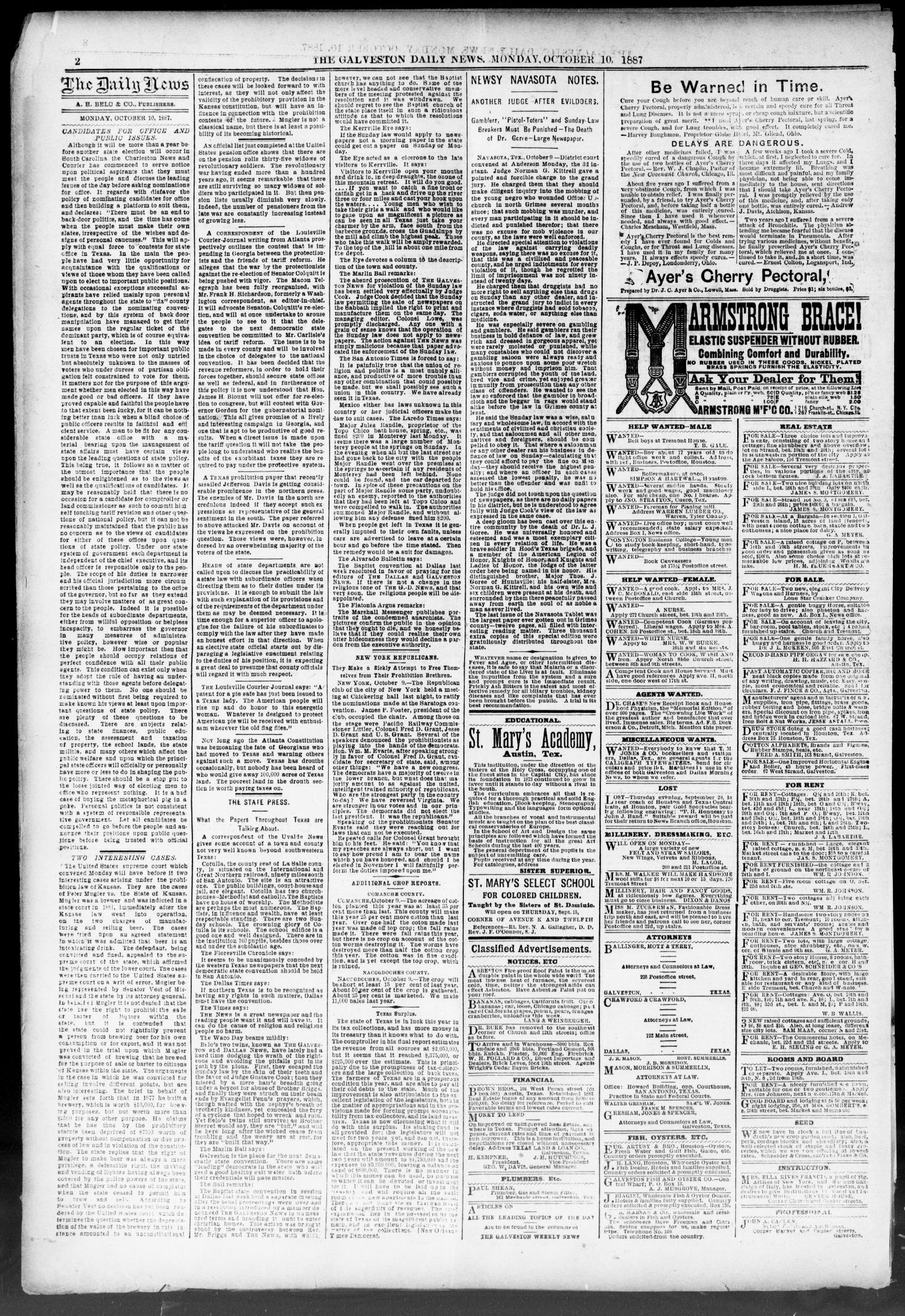 The Galveston Daily News. (Galveston, Tex.), Vol. 46, No. 167, Ed. 1 Monday, October 10, 1887
                                                
                                                    [Sequence #]: 2 of 4
                                                