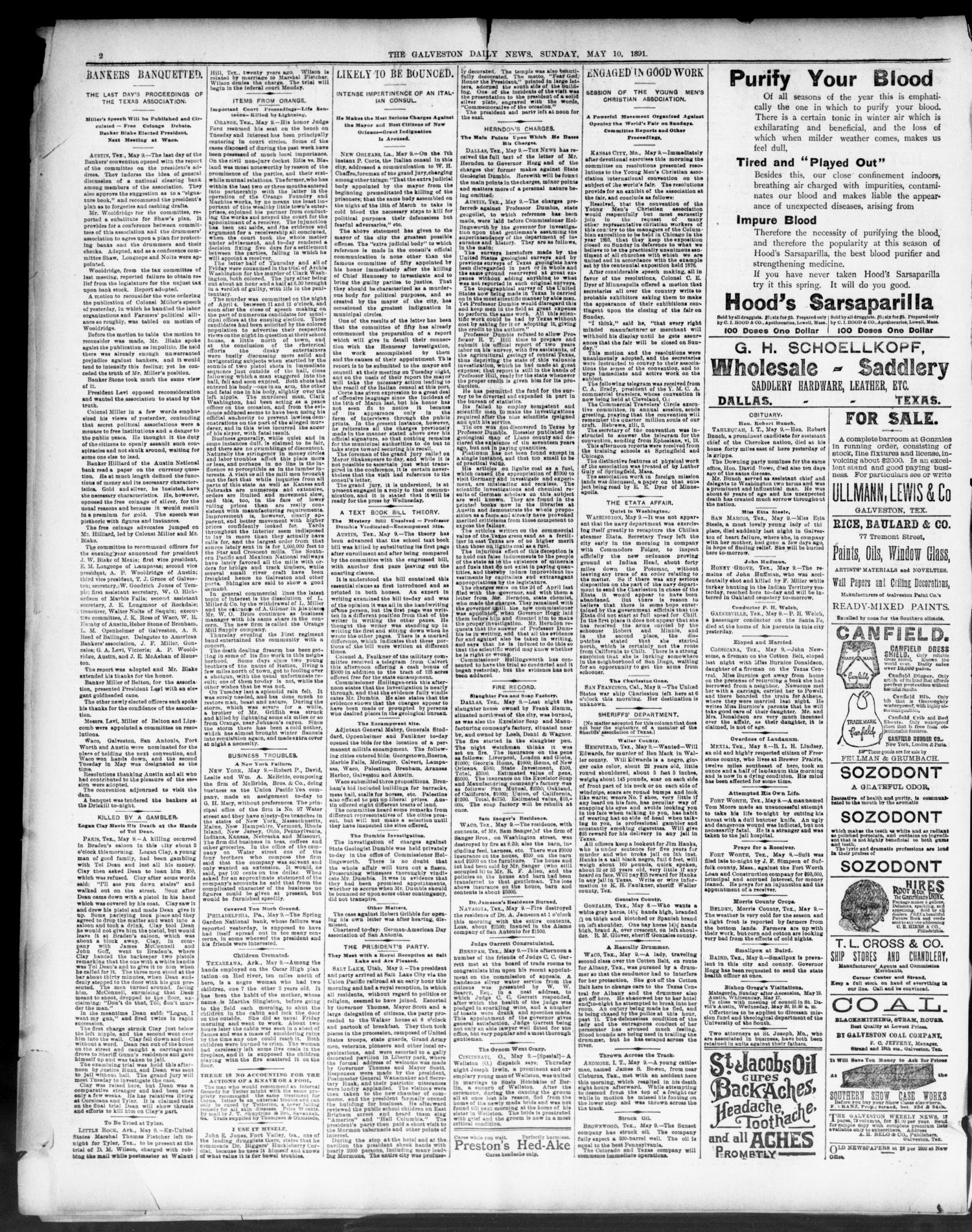 The Galveston Daily News. (Galveston, Tex.), Vol. 50, No. 47, Ed. 1 Sunday, May 10, 1891
                                                
                                                    [Sequence #]: 2 of 12
                                                