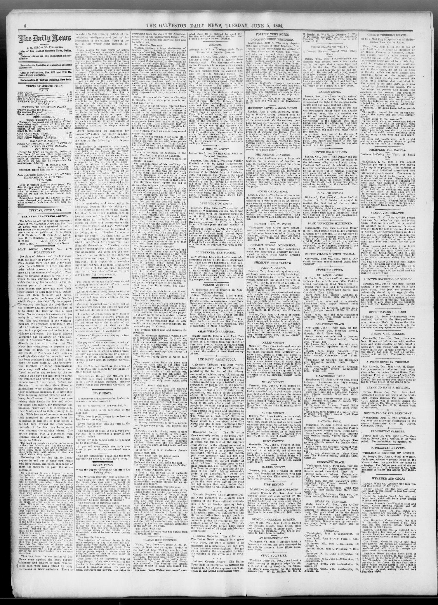 The Galveston Daily News. (Galveston, Tex.), Vol. 53, No. 74, Ed. 1 Tuesday, June 5, 1894
                                                
                                                    [Sequence #]: 4 of 8
                                                