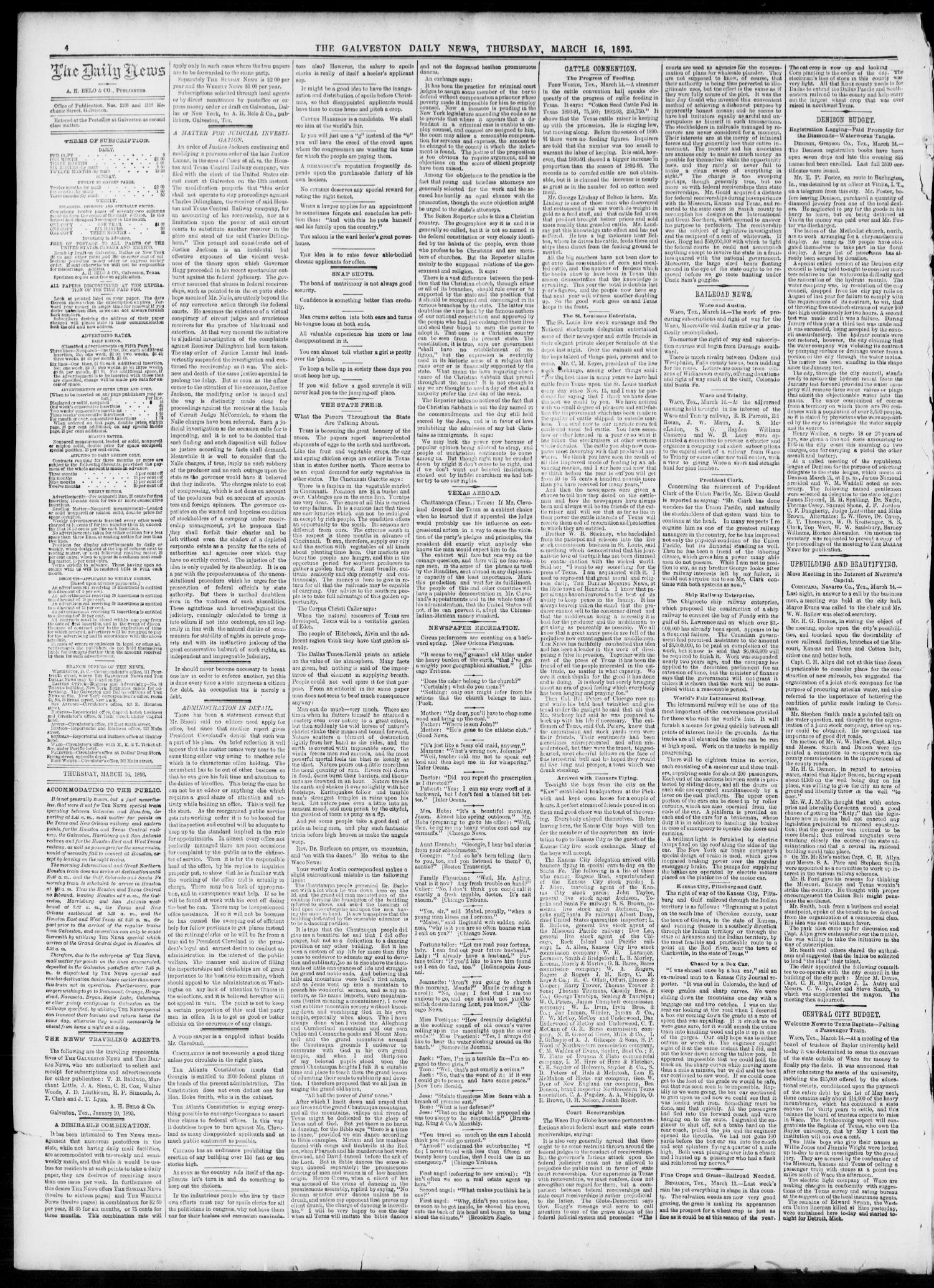 The Galveston Daily News. (Galveston, Tex.), Vol. 51, No. 357, Ed. 1 Thursday, March 16, 1893
                                                
                                                    [Sequence #]: 4 of 8
                                                